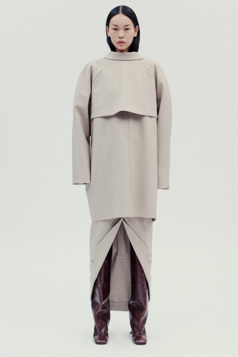 TAILORED SKIRT WITH JACKET COLLAR AT HEM BEIGE MELANGE 13
