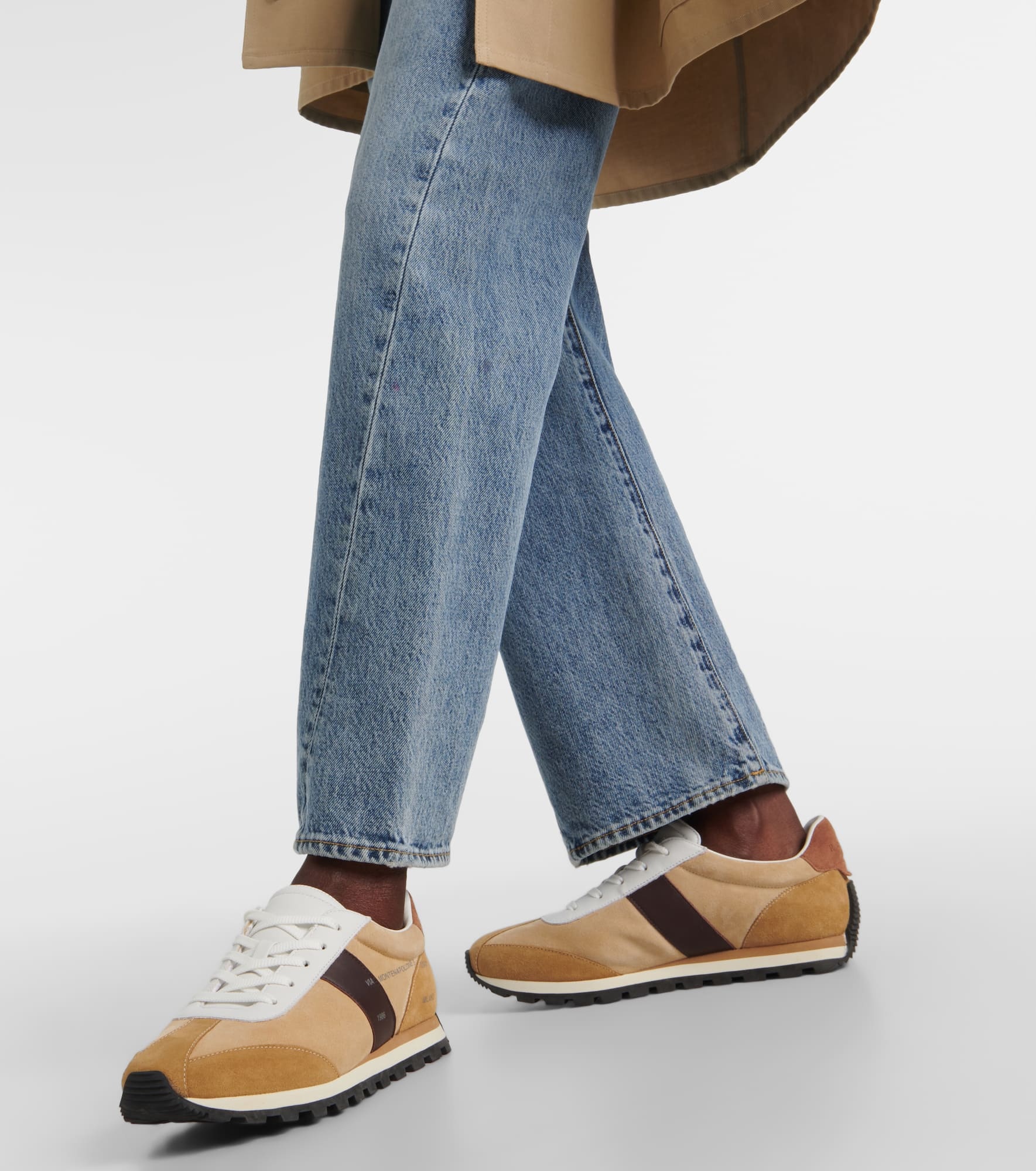 Leather-trimmed suede sneakers - 4