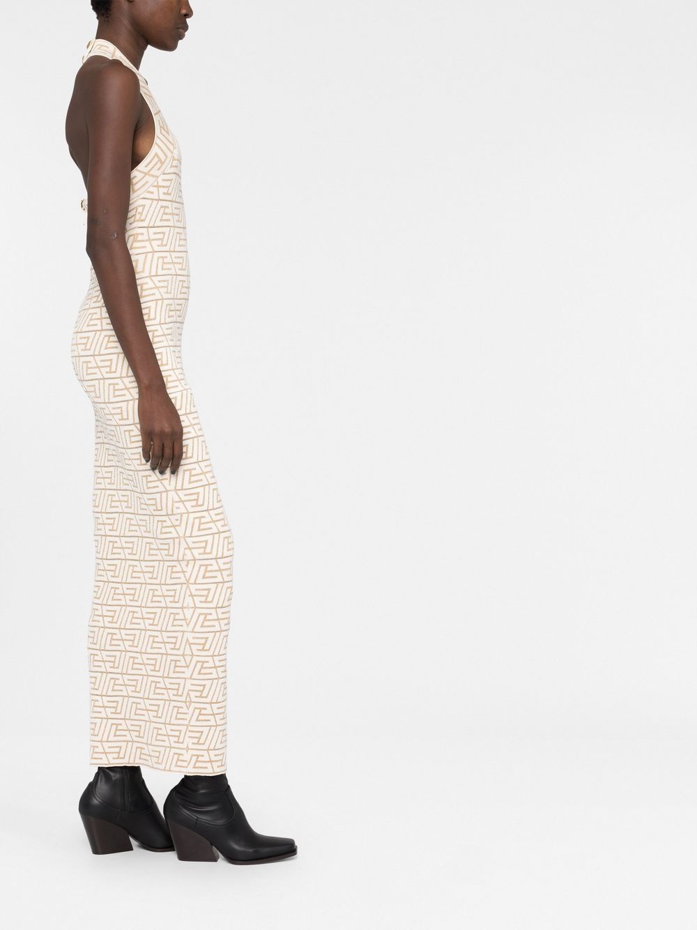 logo-jacquard halterneck dress - 4