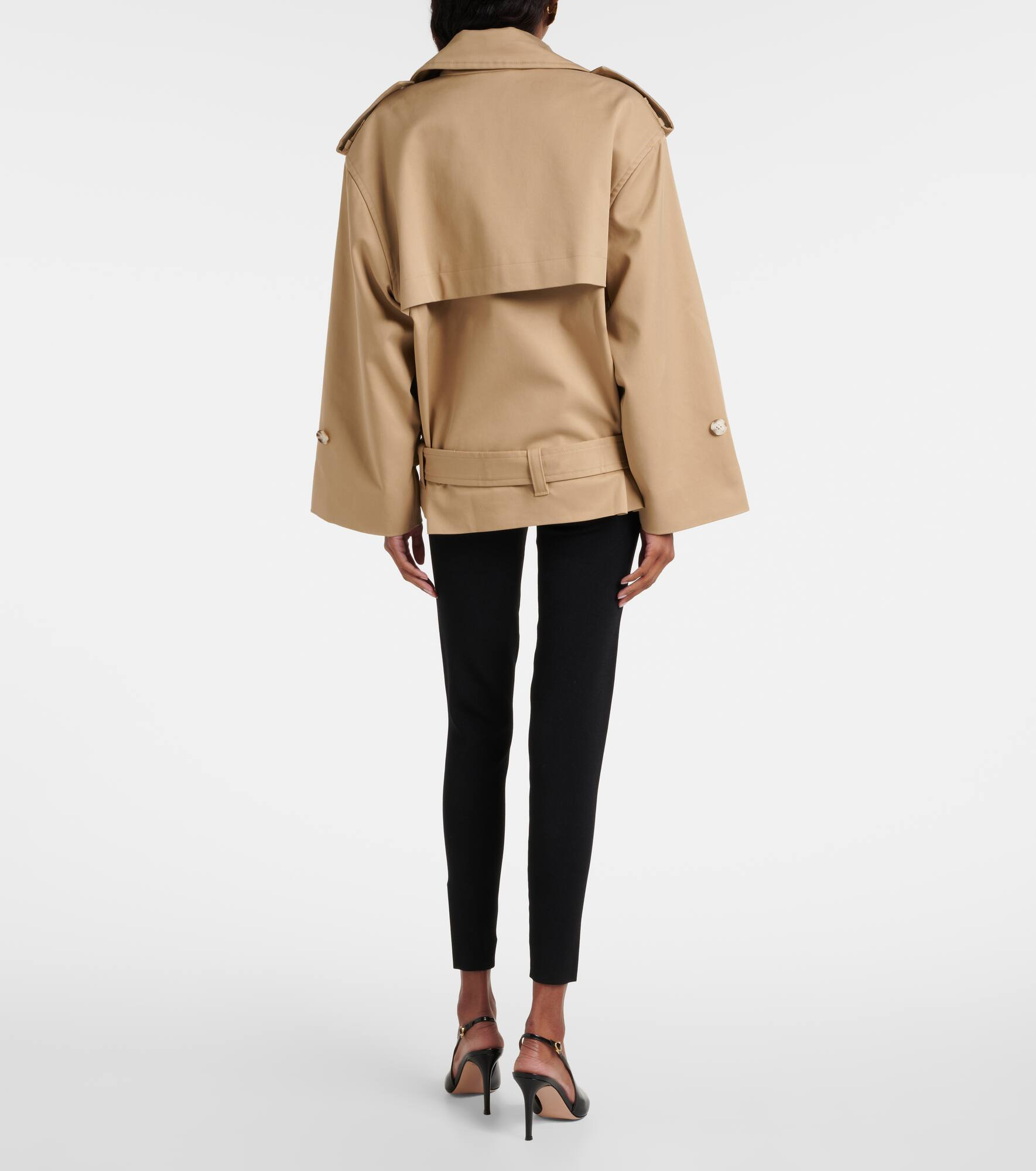 Cropped gabardine trench coat - 3