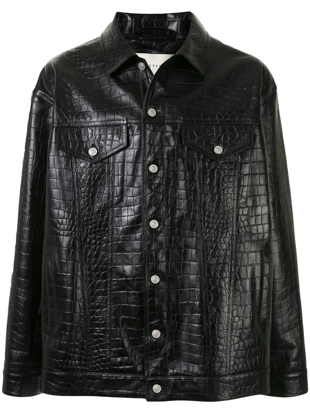 crocodile-effect embossed leather jacket - 1