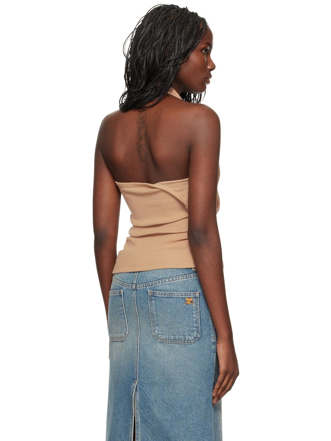 Beige Asymmetric Rib 90's Tank Top - 3