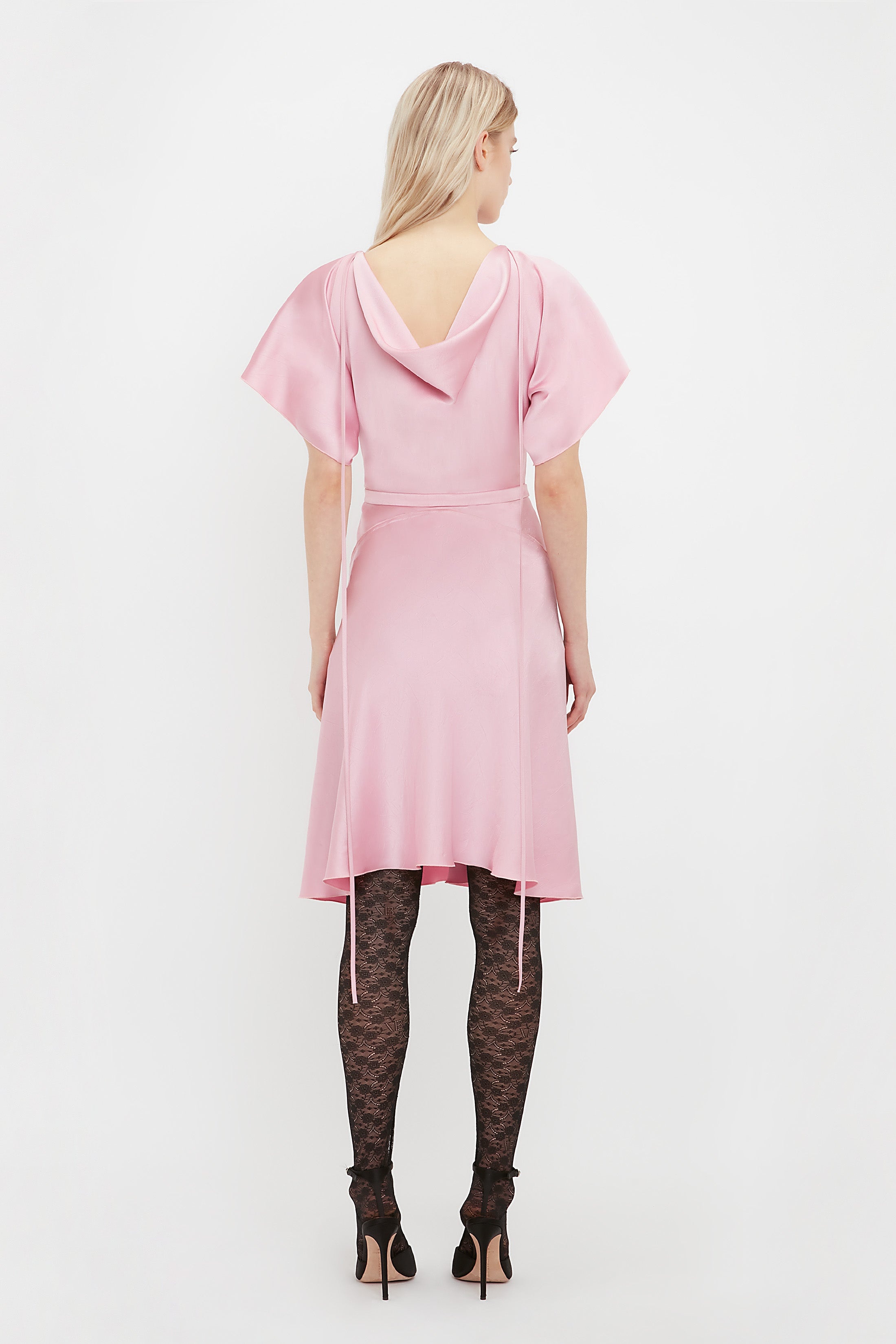 Draped Sleeve Cut Out Mini Dress In Rose - 10