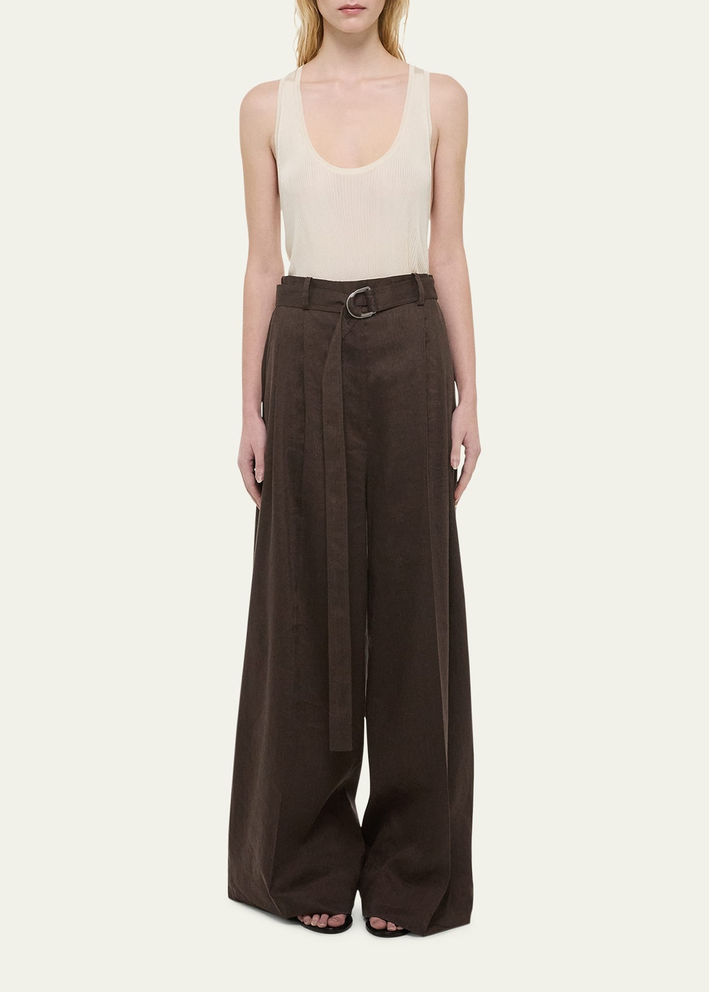 Wide Double-Pleat Trousers with Belt - 2