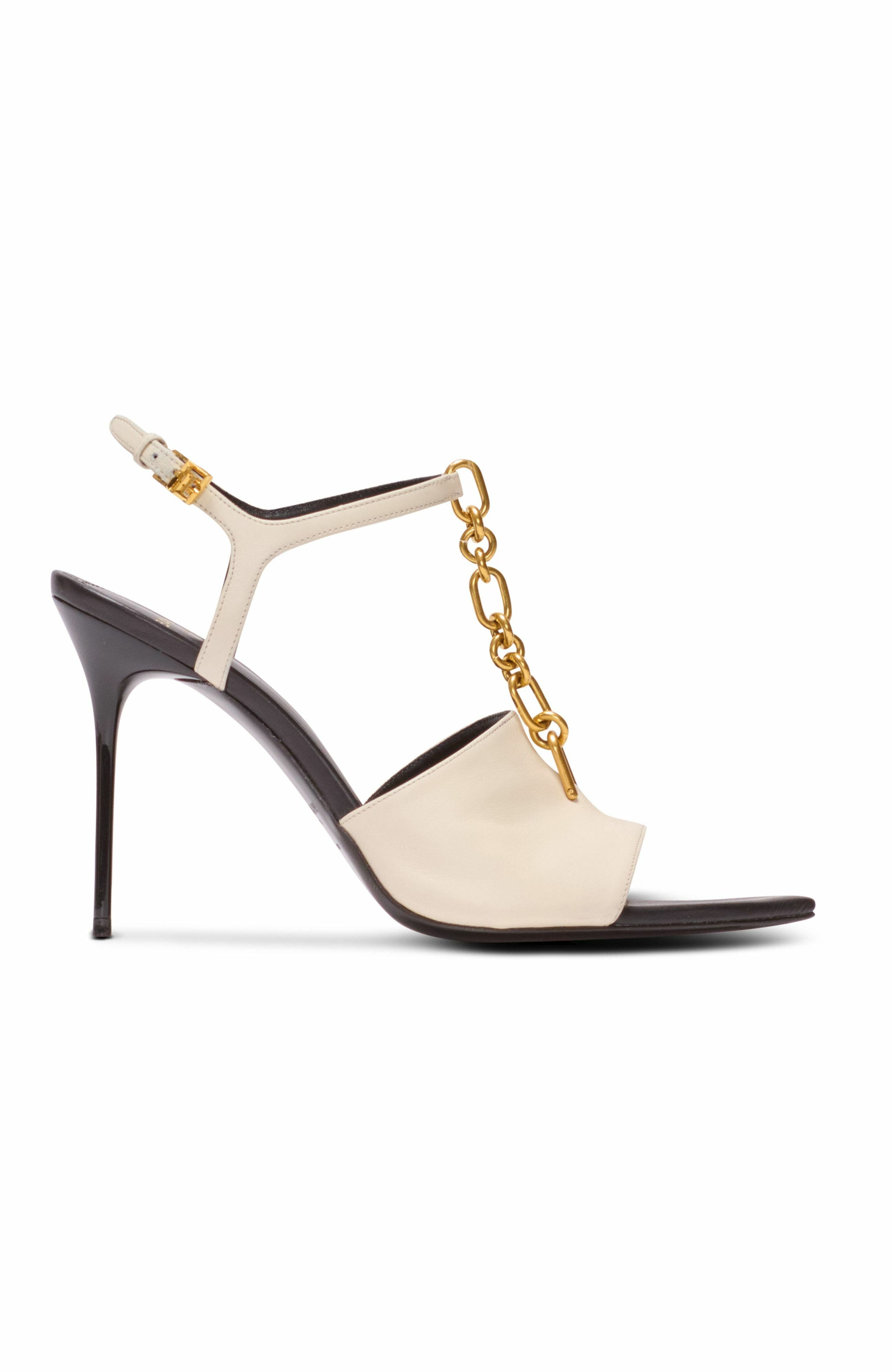 Balmain Sync leather sandals with heel in Beige at Nordstrom - 4