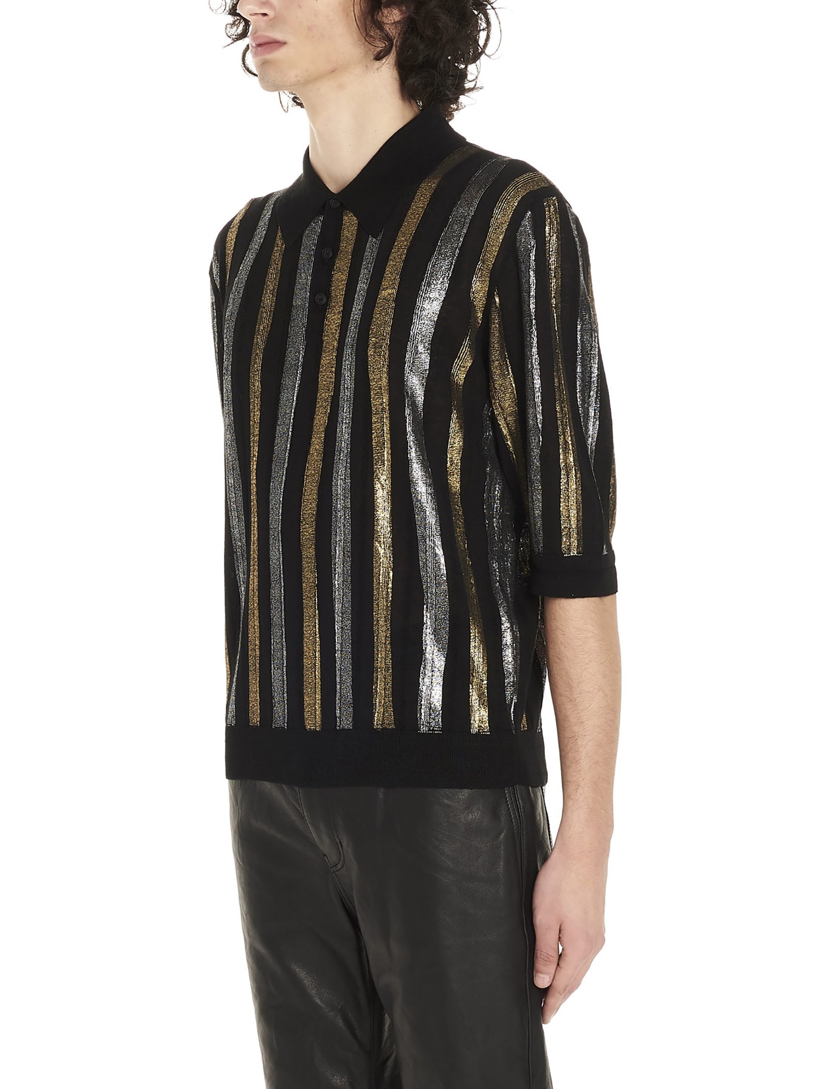 Saint Laurent Metallic Striped Polo Shirt - 3