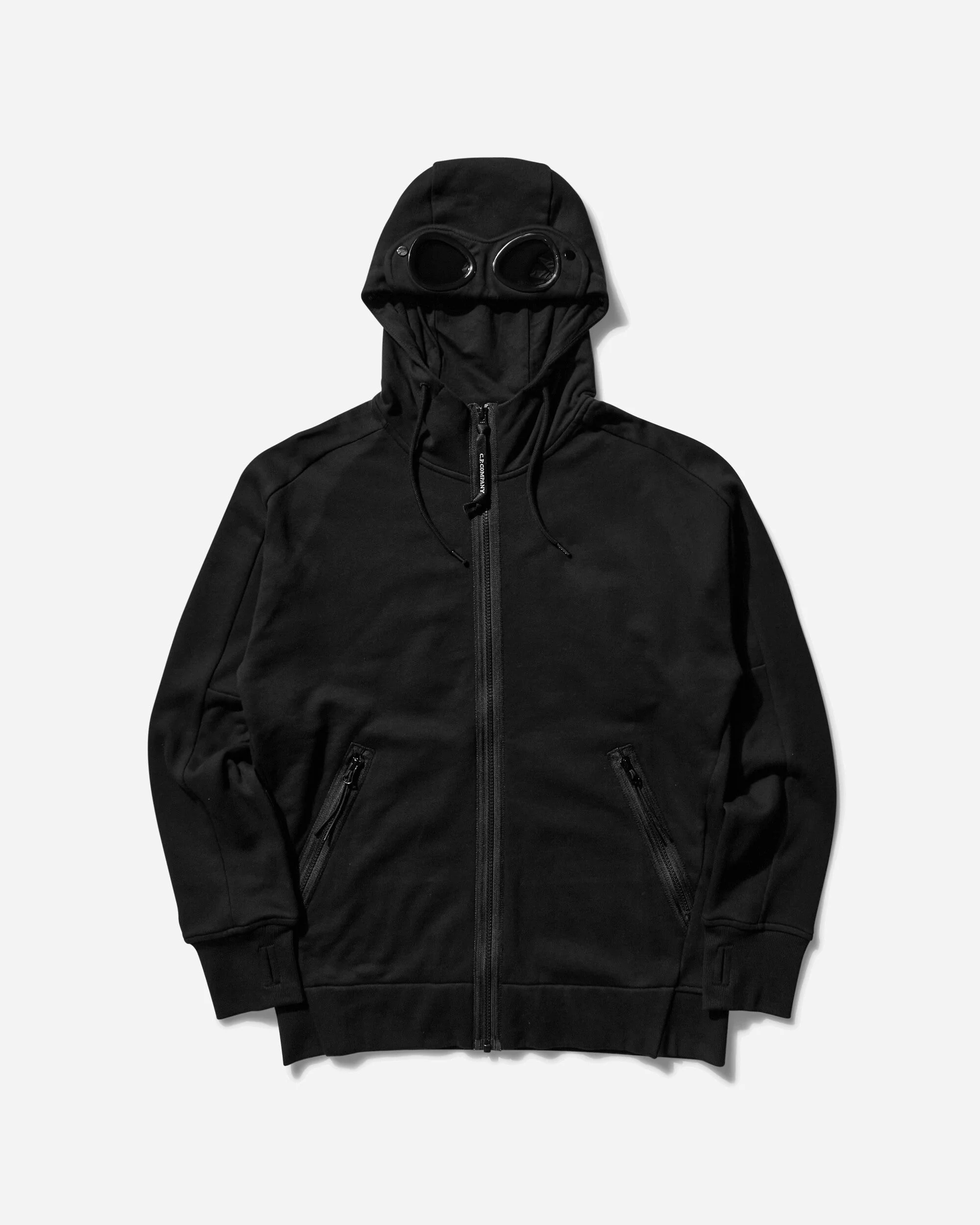 Men's Diagonal Raised Fleece Goggle Zipped Hoodie Black - 1