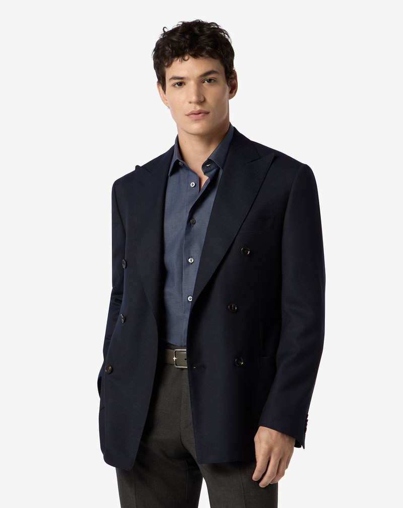 CORNELIANI China blue double-breasted pure wool hopsack jacket outlook