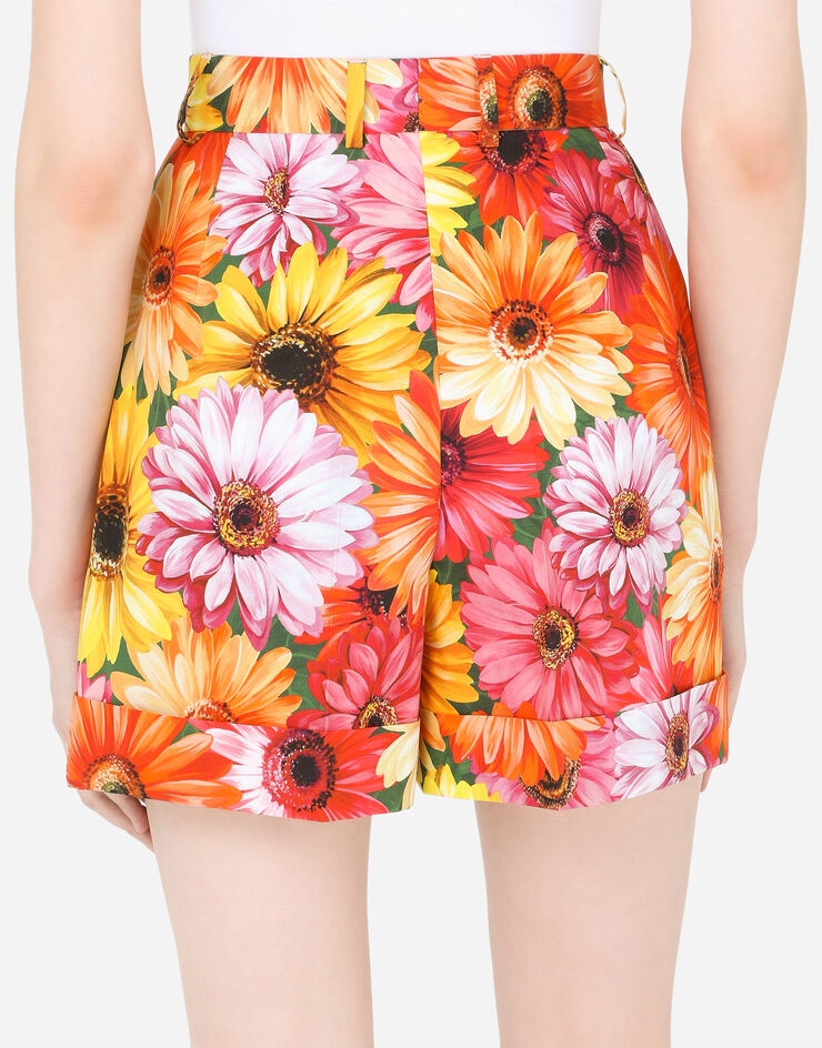 Poplin shorts with gerbera-daisy print and turn-ups - 5