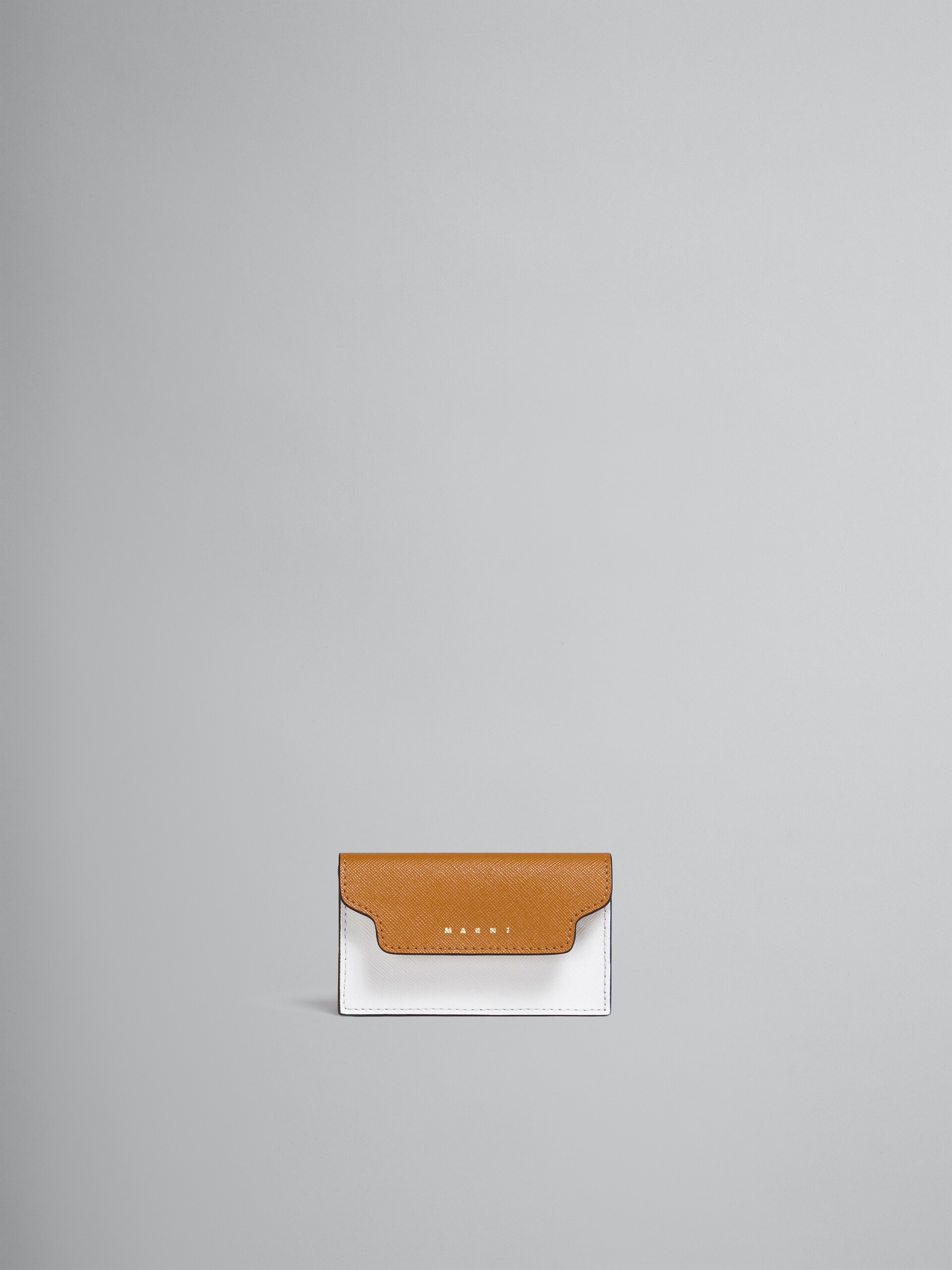 BROWN WHITE AND BLUE SAFFIANO BUSINESS CARD CASE - 1