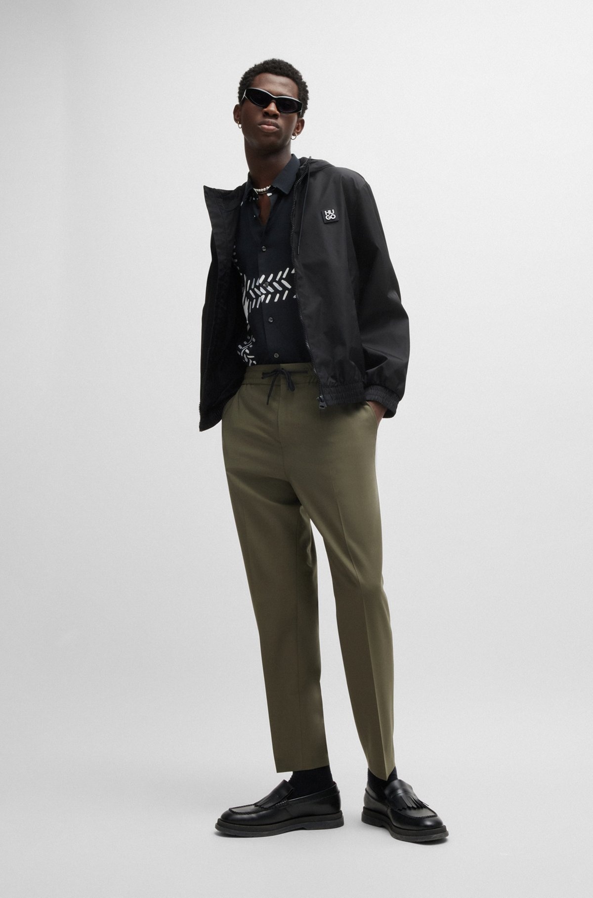 WATER-REPELLENT HOODED JACKET WITH STACKED-LOGO TRIM - 3