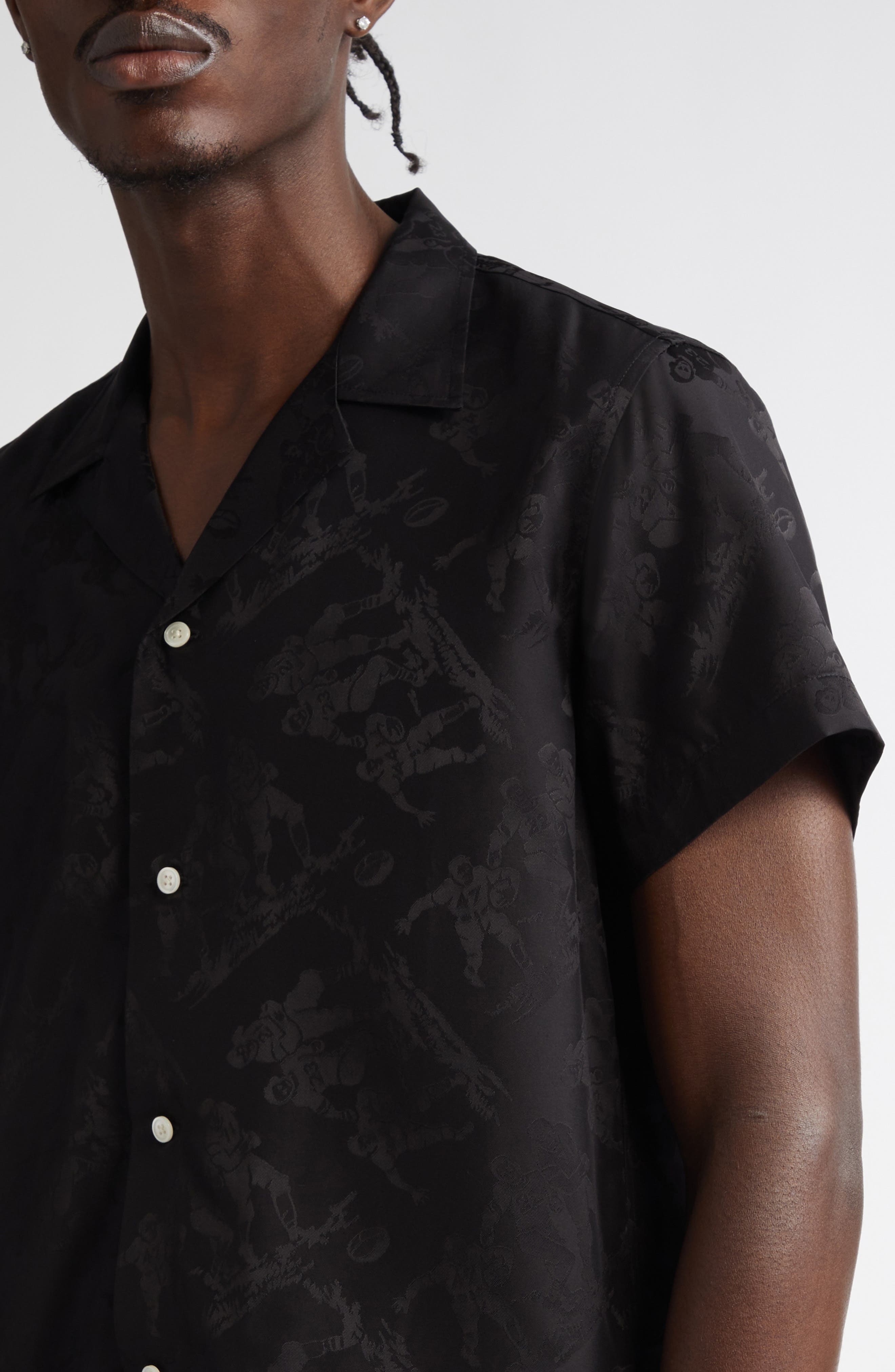 Bode Football Jacquard Bowling Shirt in Black at Nordstrom - 5