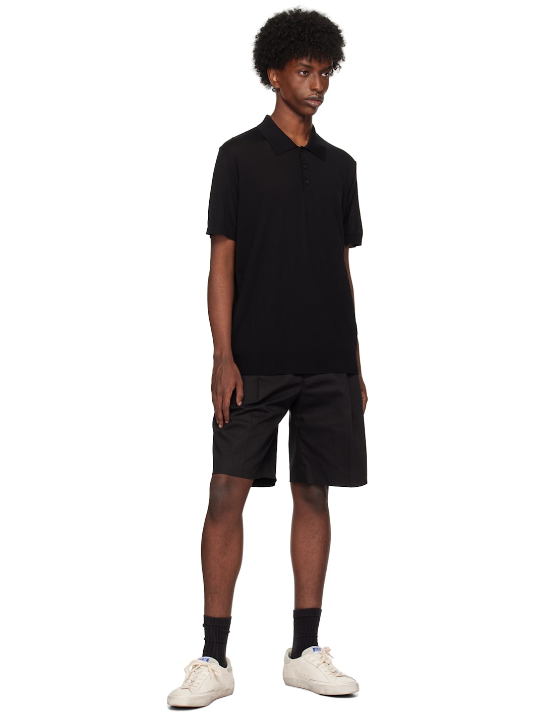 Black Short-Sleeved Merino Wool Polo - 4