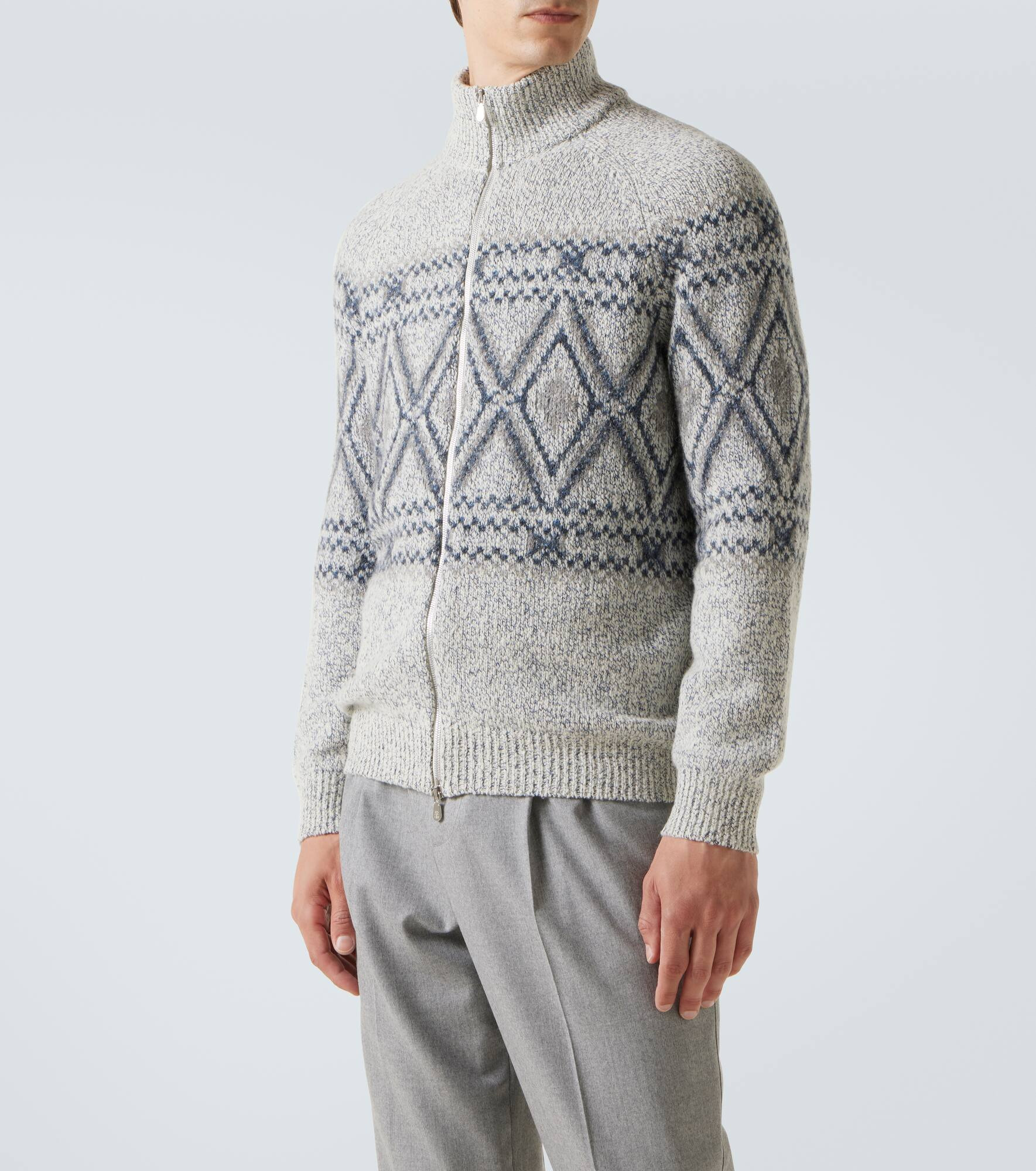 Argyle wool, silk and cashmere cardigan - 3