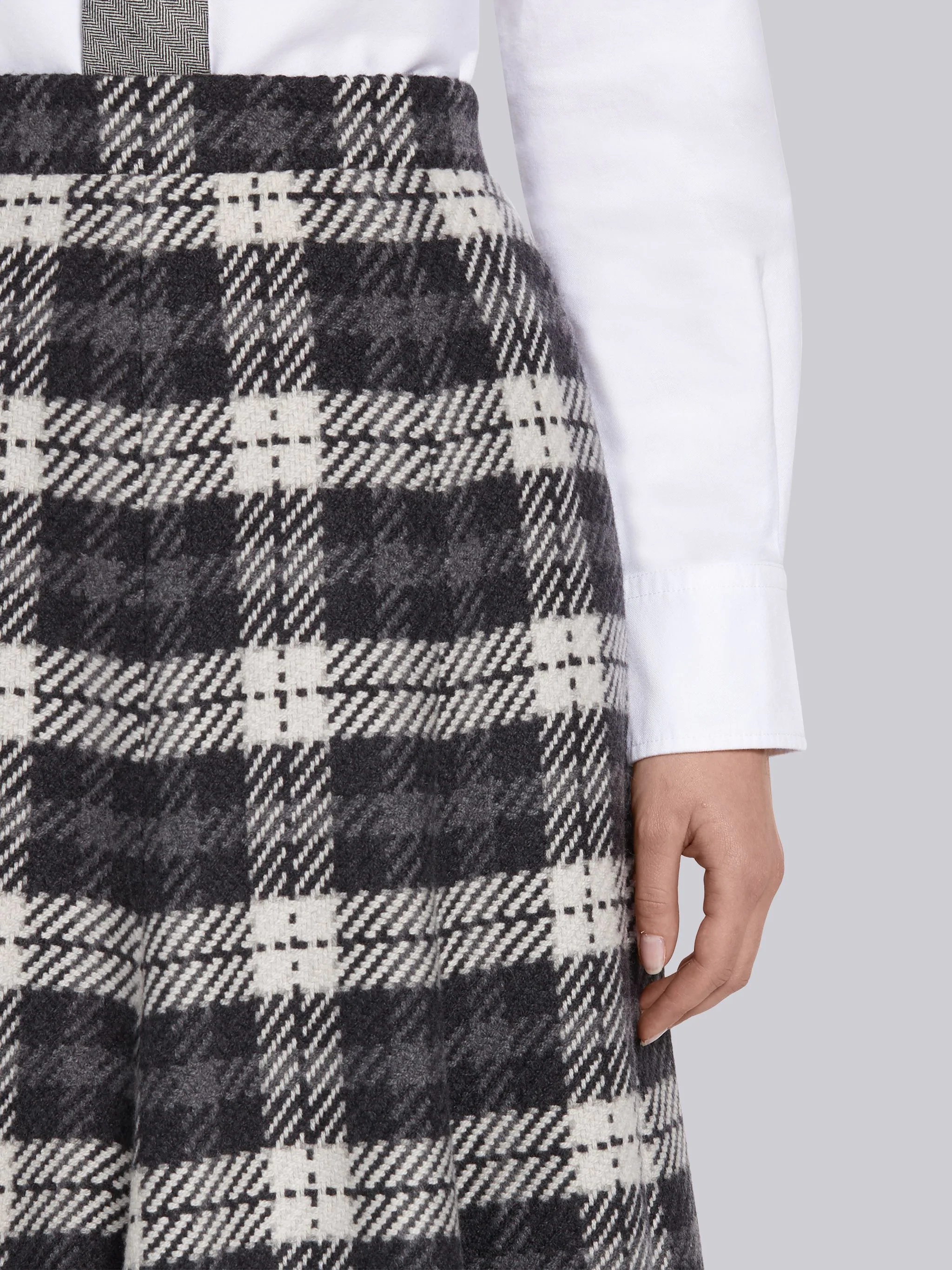 Medium Grey Cashmere Tartan Check Tweed Flounce Skirt - 5