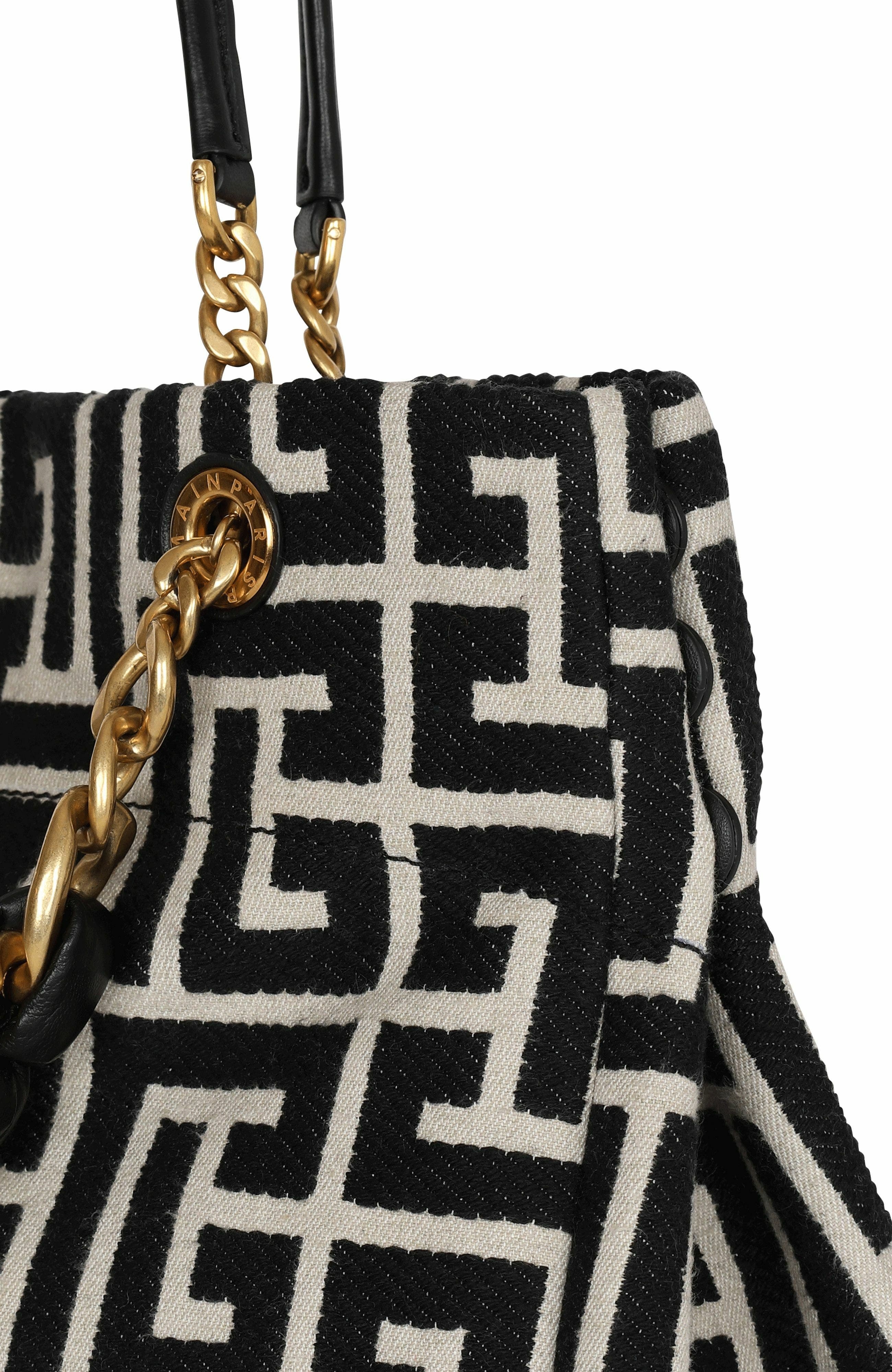 Balmain 1945 Soft PB-monogrammed jacquard canvas tote bag in Black at Nordstrom - 6