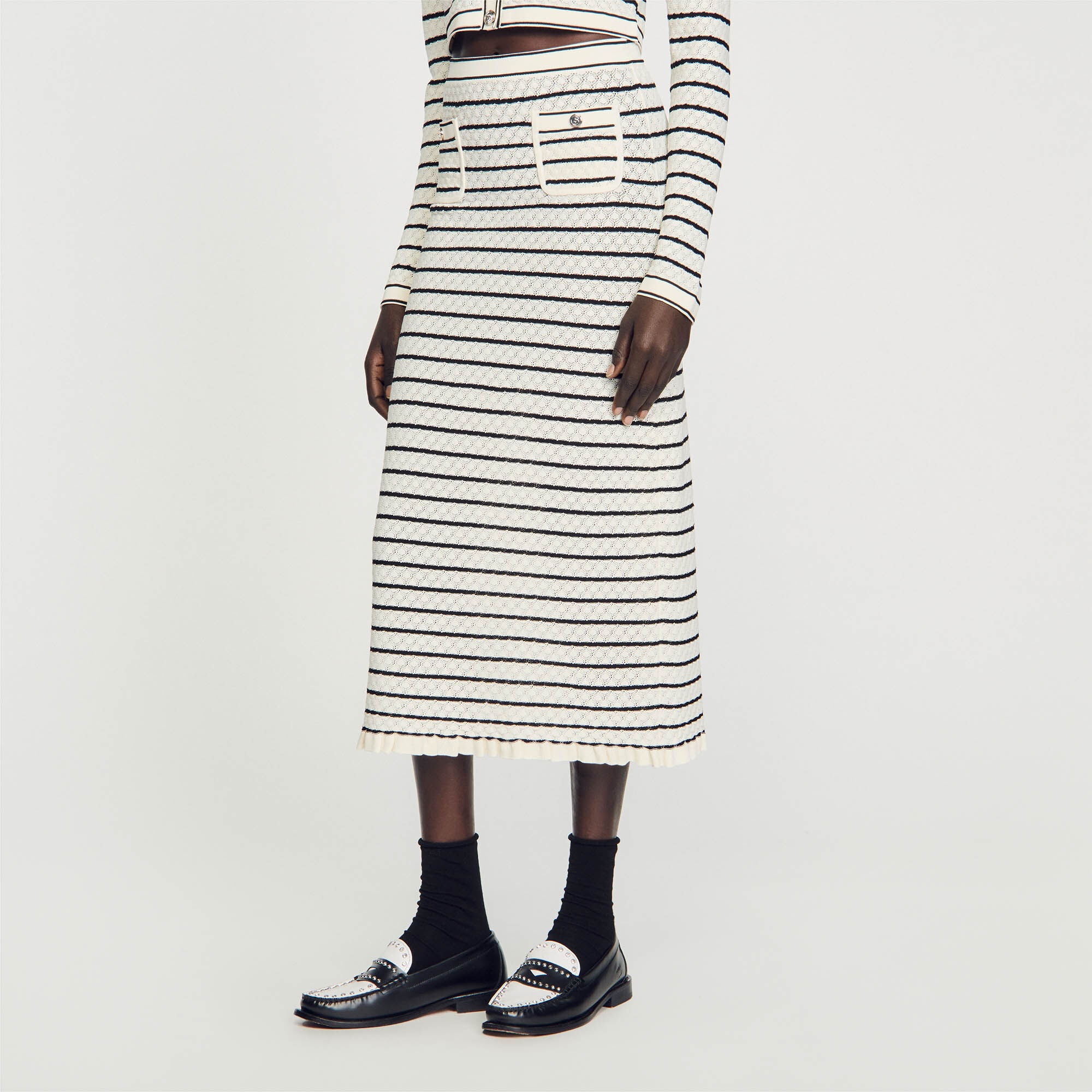 STRIPED KNIT MIDI SKIRT - 5