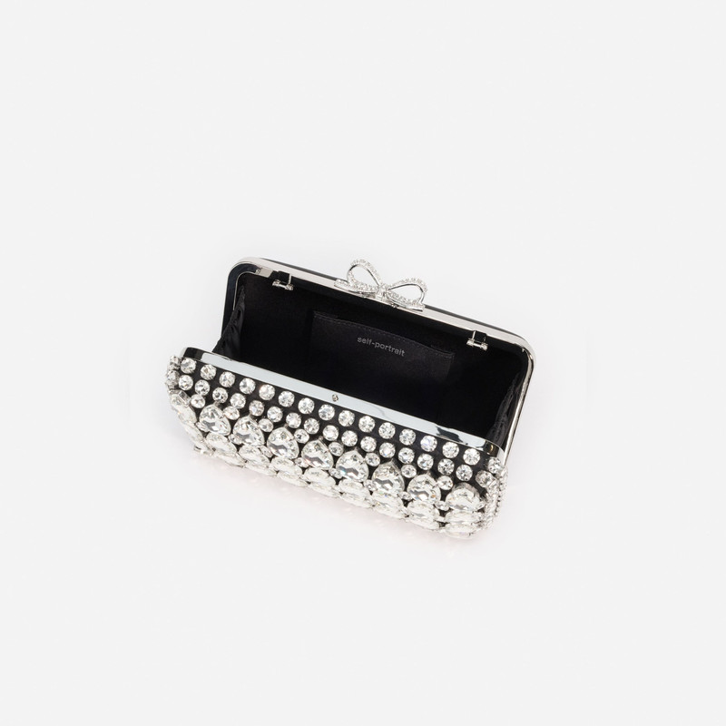 self-portrait Black Satin Crystal Clutch Bag outlook