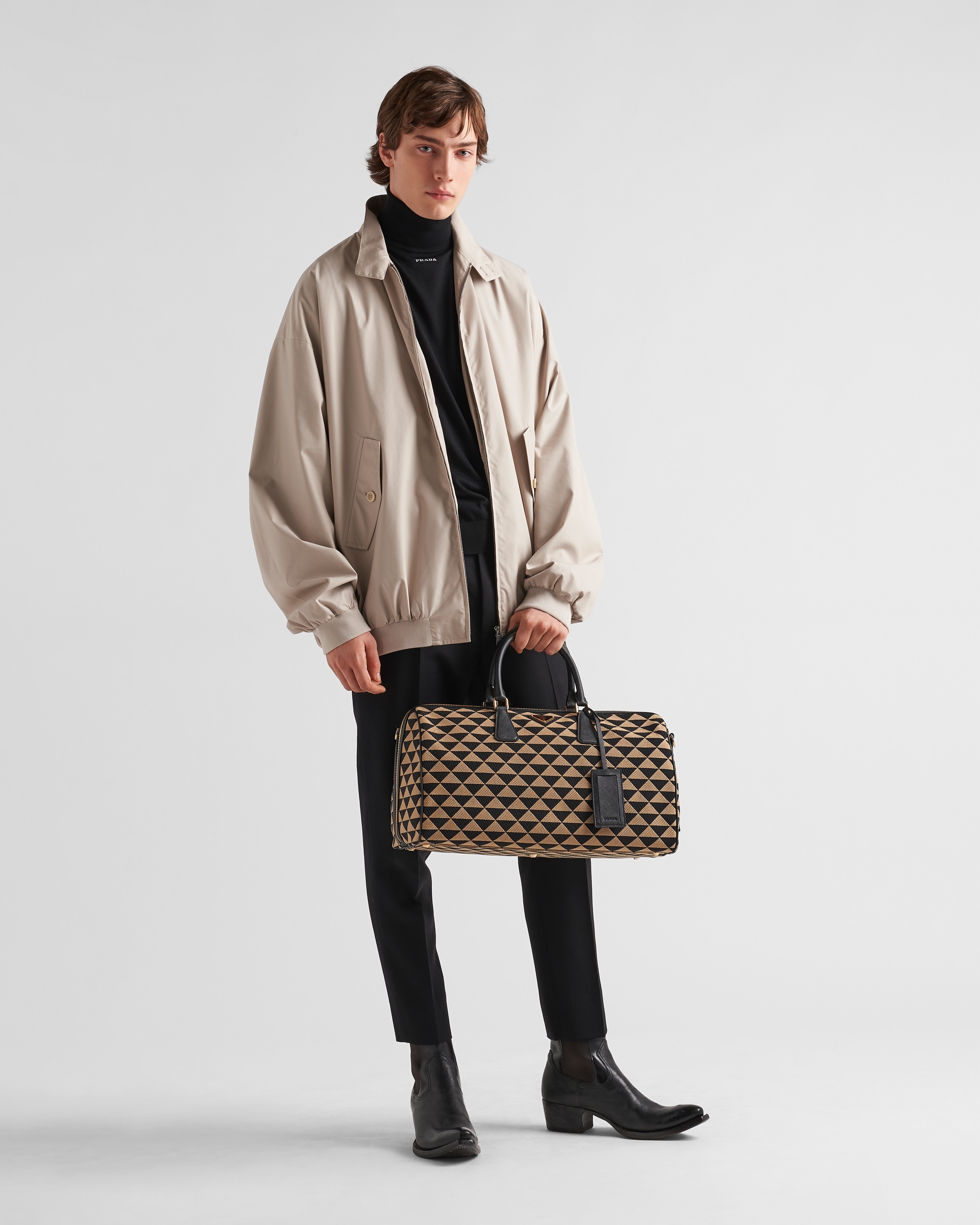Medium Prada Symbole embroidered fabric travel bag - 7