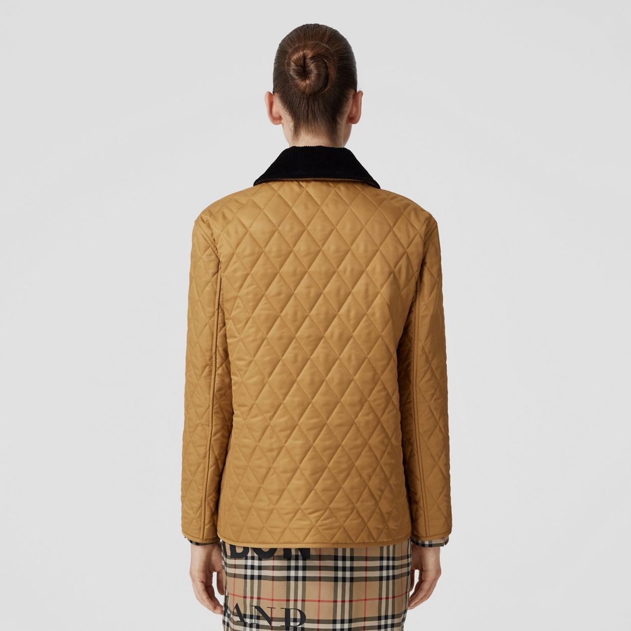 Corduroy Collar Diamond Quilted Jacket - 5