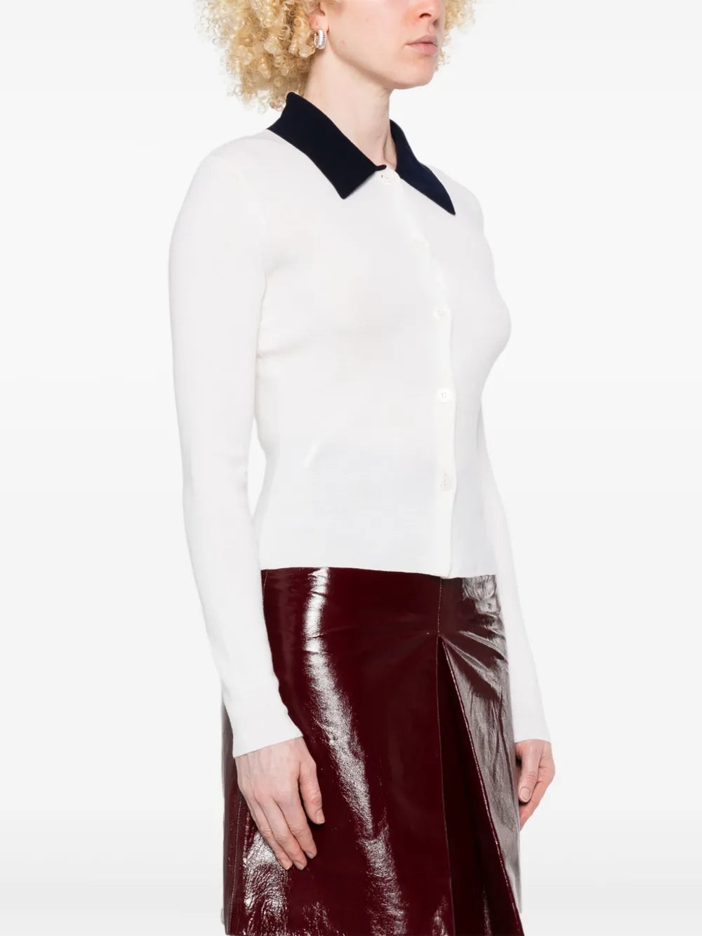 Wool Cardigan With Contrast Collar - 3