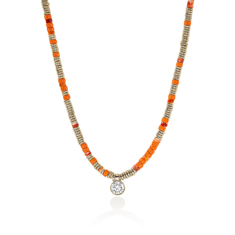 JH Lovestruck™ Heishi Pendant Necklace, Gold, Sterling Silver, Hardstones, Enamel, Diamond, 1.25TCW 1