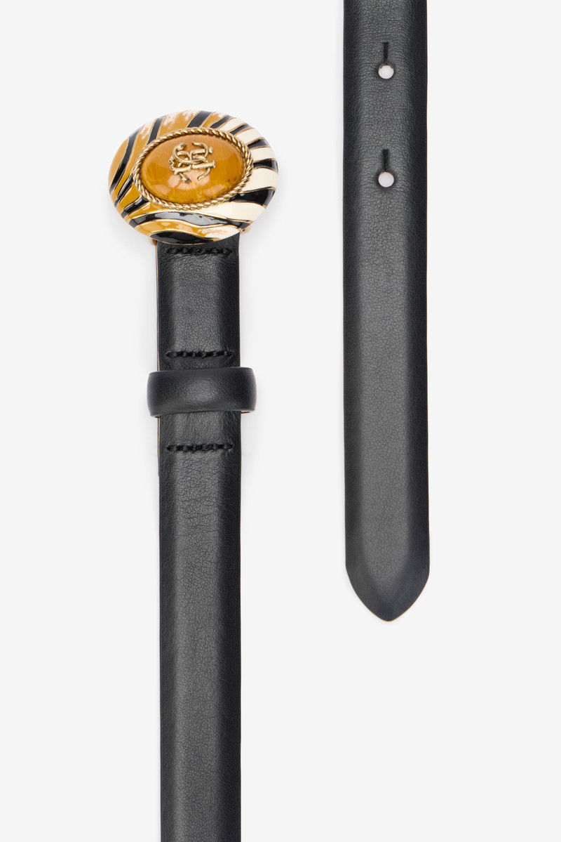 Roberto Cavalli Black Leather Belt With Monogram RC Buckle outlook