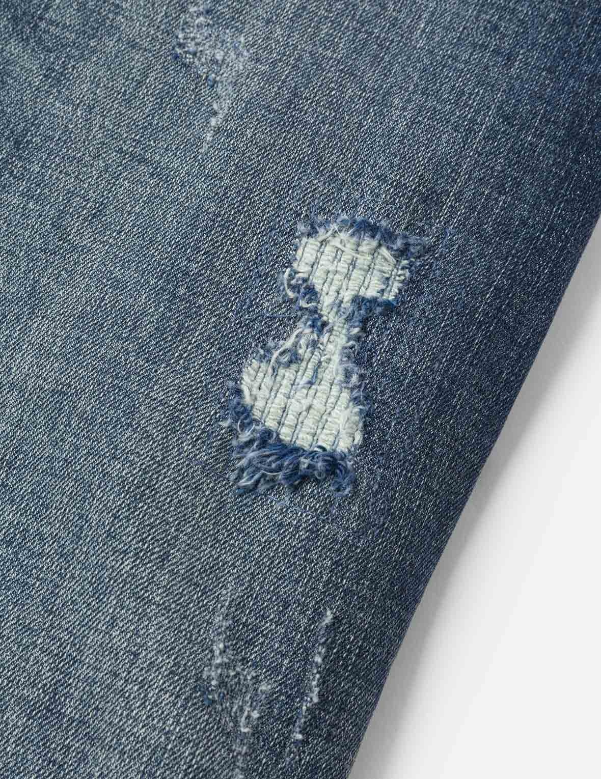 Allover Kamon Print and Seagull Embroidery pockets Fashion Fit Jeans - 6
