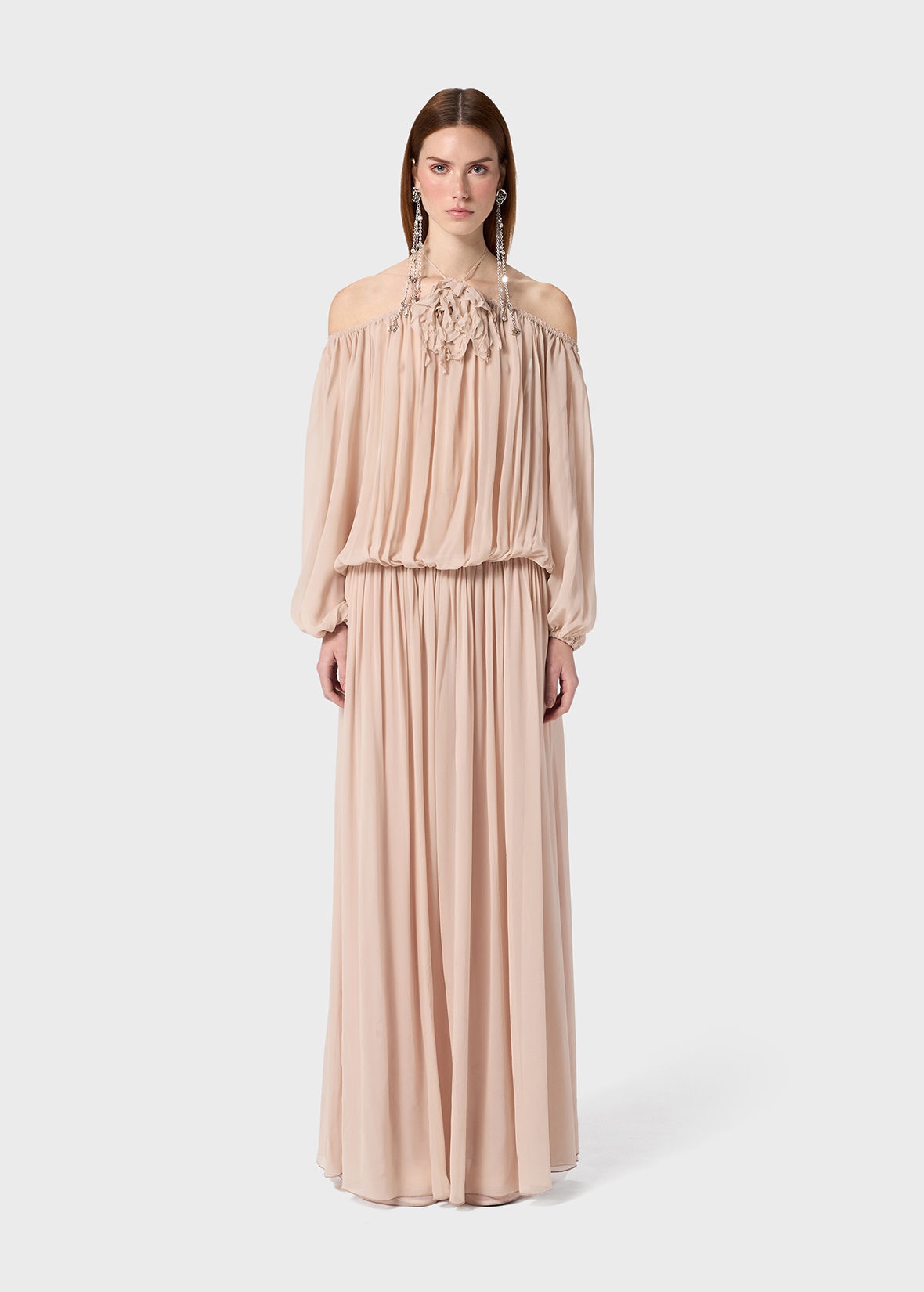 LONG DRESS WITH 3D FLOWER DECORATION - 3