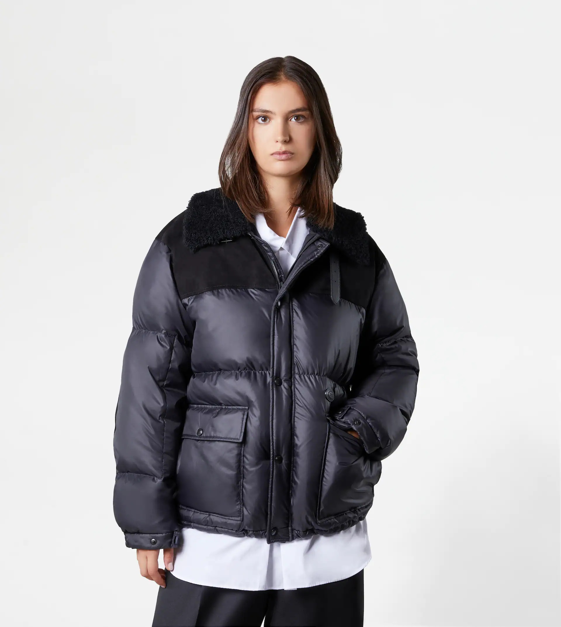 DOWN JACKET WITH SUEDE INSERTS - BLACK - 11
