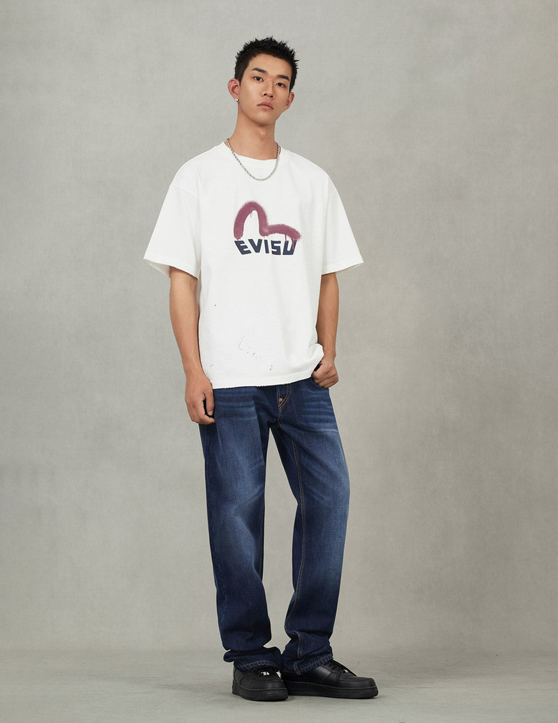 Ecru Brushstoke Seagull Print Regular Fit Jeans #2000 4