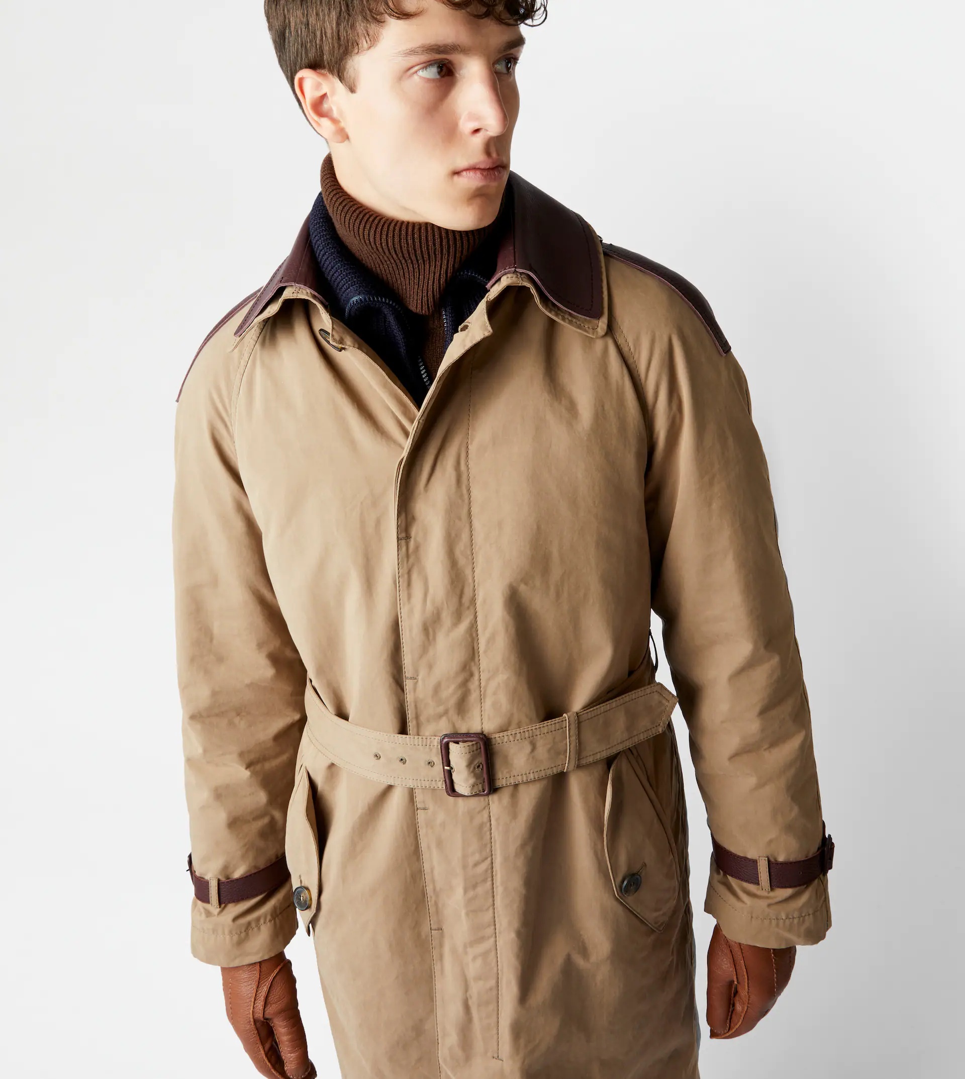 TRENCH COAT WITH LEATHER INSERTS - GREY - 7