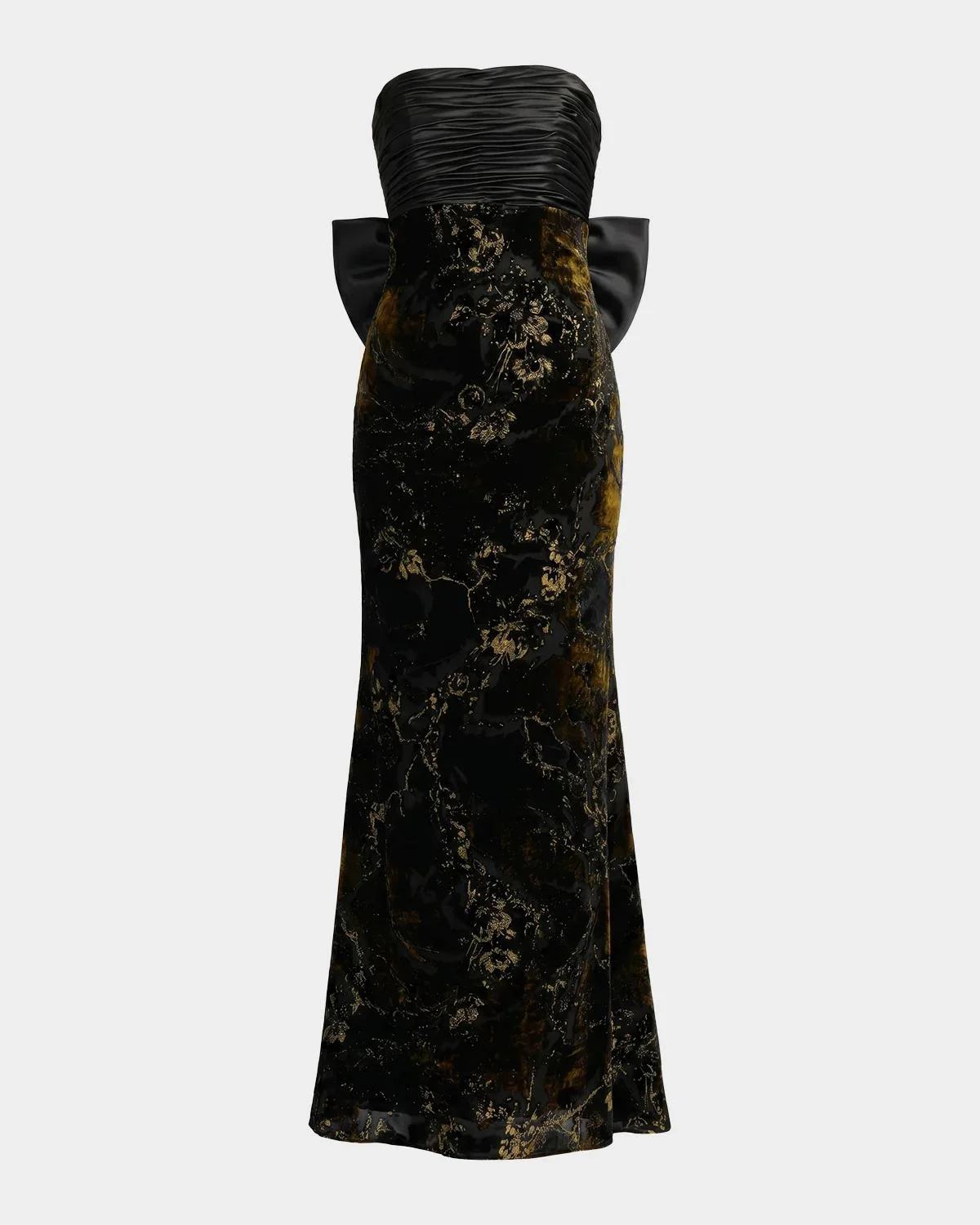 Satin & Burnout Velvet Strapless Column Gown - 1