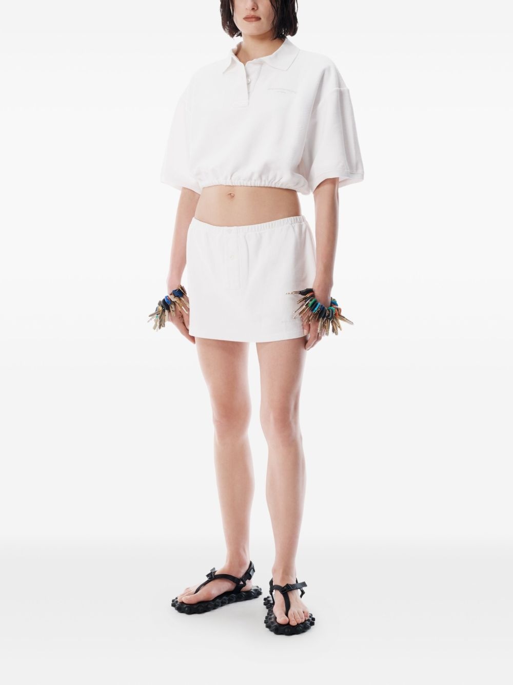 elasticated-hem cropped polo top - 2