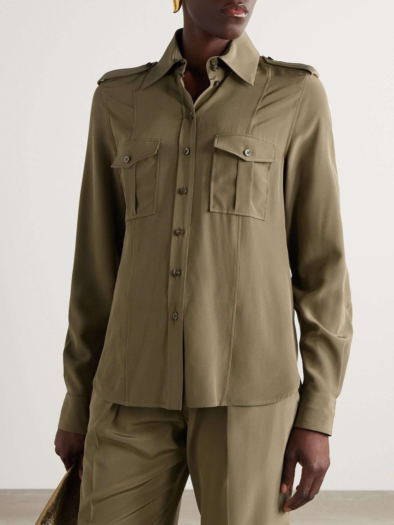 Silk crepe de chine shirt Green - 3