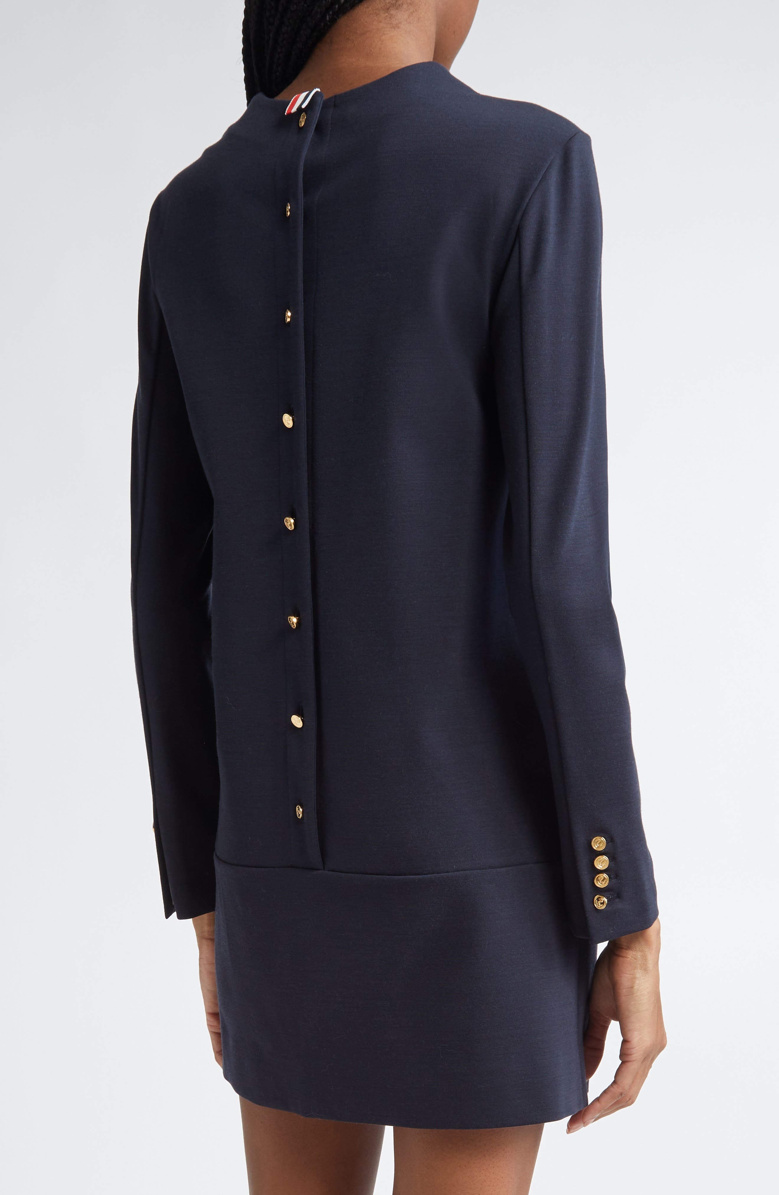 Thom Browne Long Sleeve Wool Blend Shift Dress in Navy at Nordstrom - 4