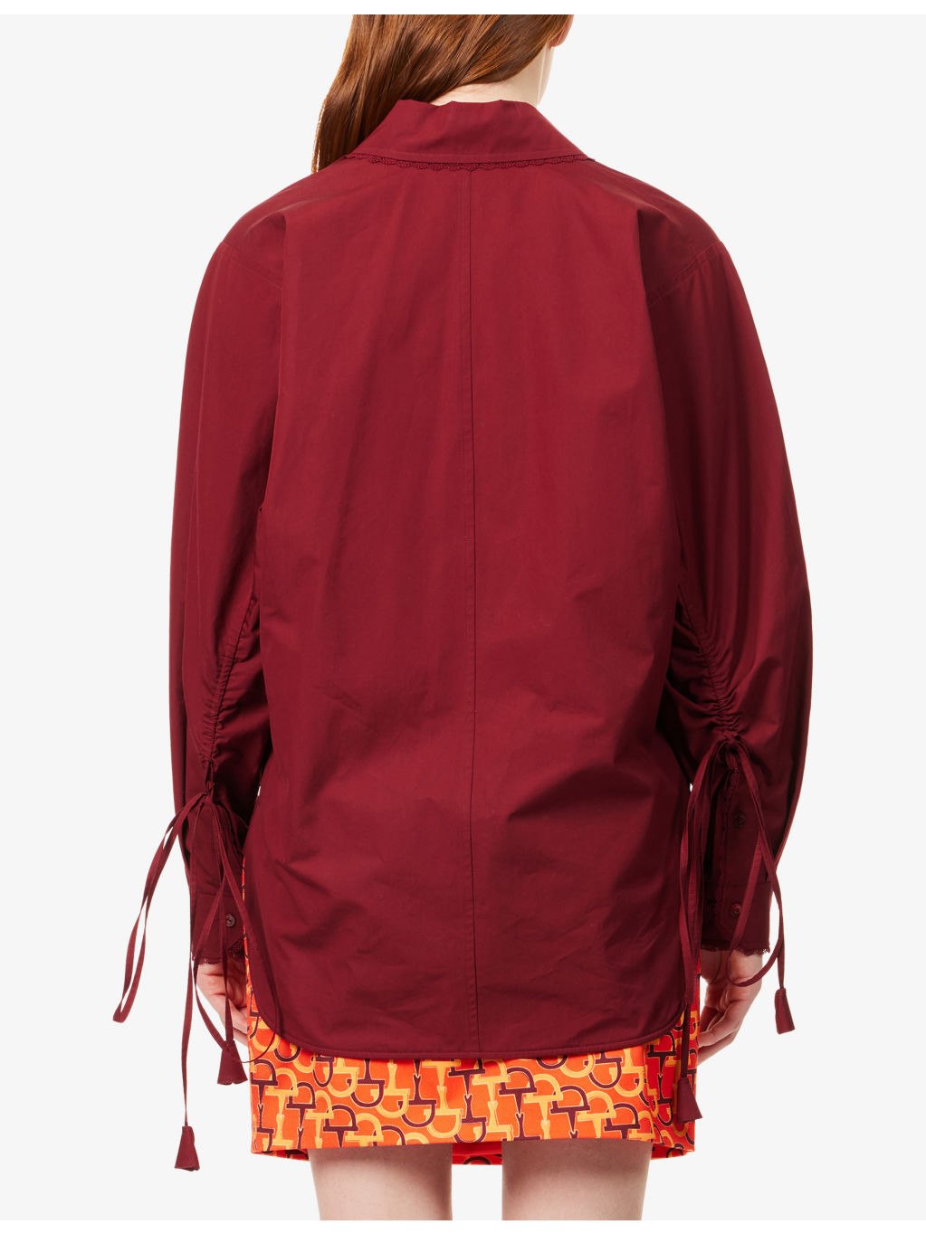 Embroidered Drawstring-Sleeves Cotton-Poplin Shirt - 4