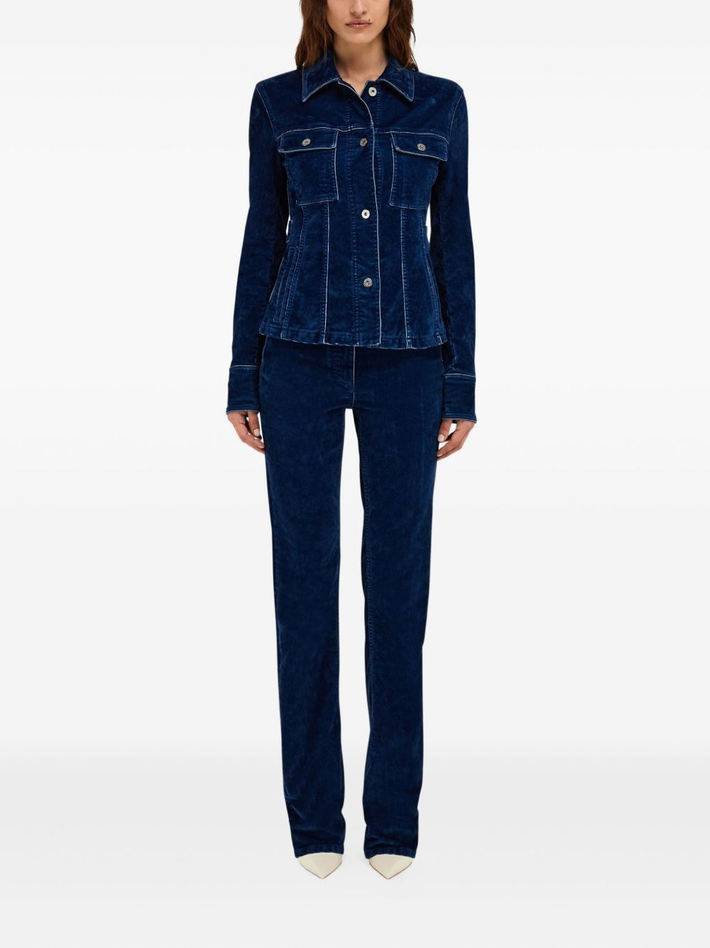 velvet-texture straight-leg trousers - 2