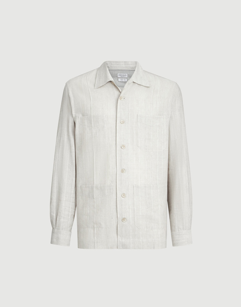 Cotton and linen jacquard stripe easy fit guayabera 1