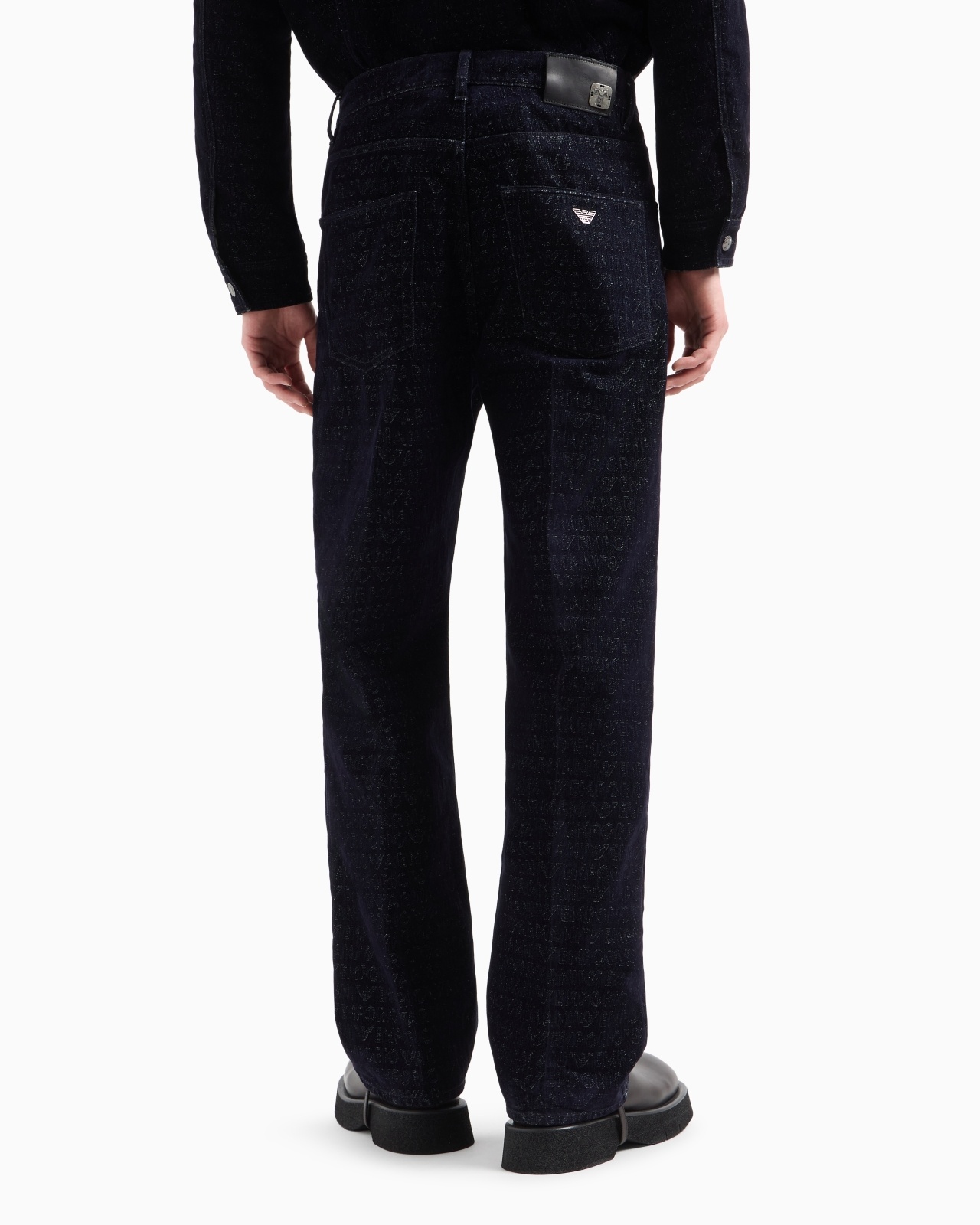 J74 LOOSE-FIT DENIM JEANS WITH ALL-OVER FLOCKED LOGO LETTERING - 3