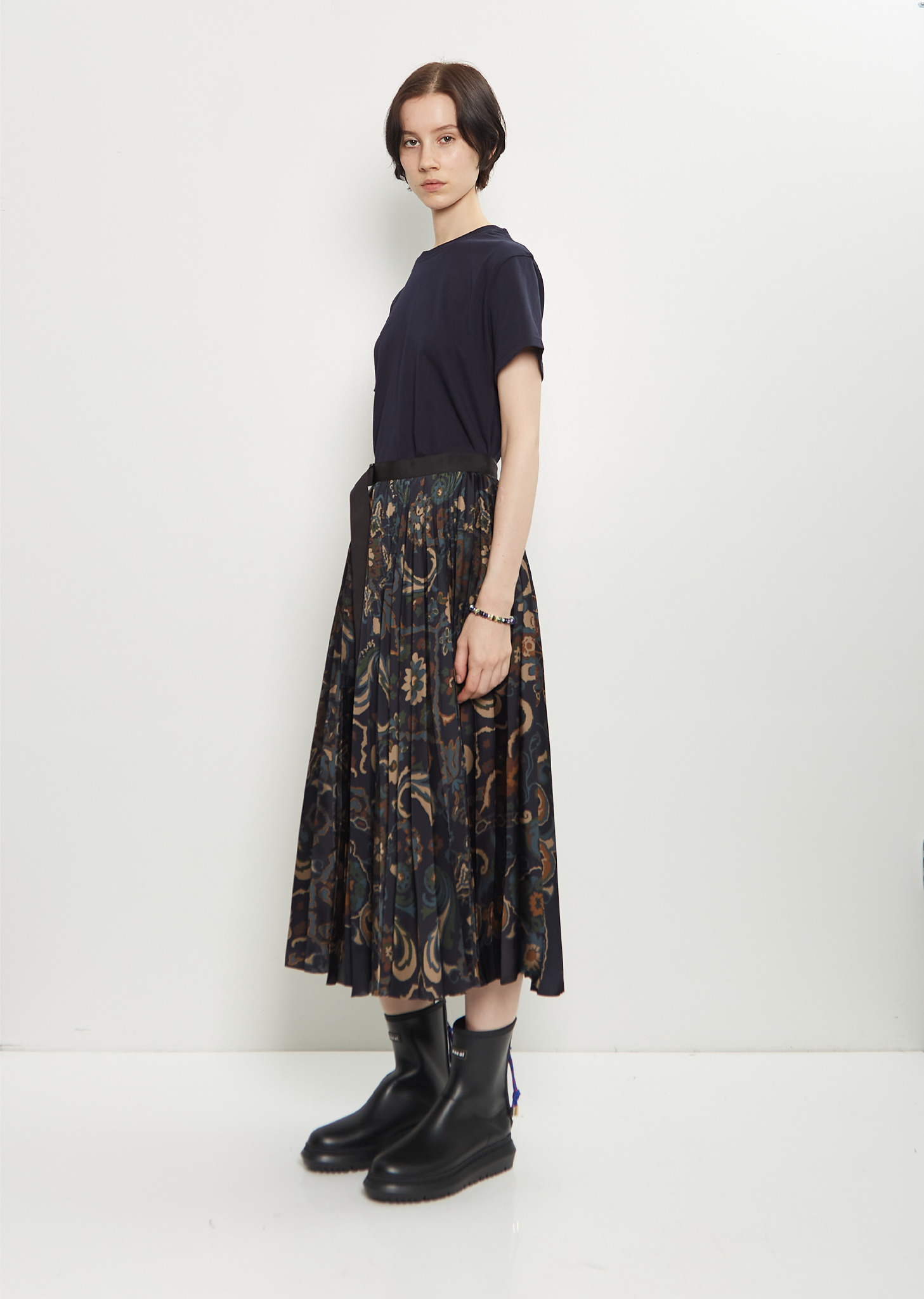 Floral Print Technical Satin Skirt - 4