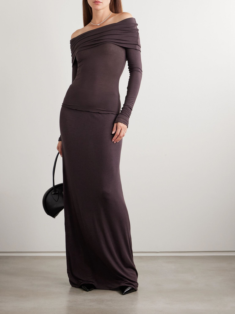 SKIMS Sheer Modal-Blend Off-Shoulder Long-Sleeve Top - Phoenix Brown outlook