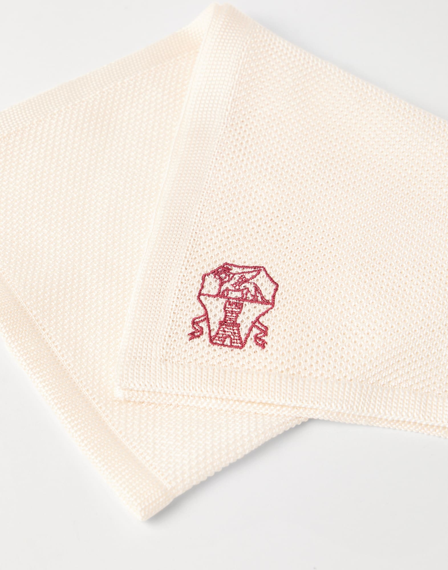 Silk knit pocket square with embroidered logo - 2