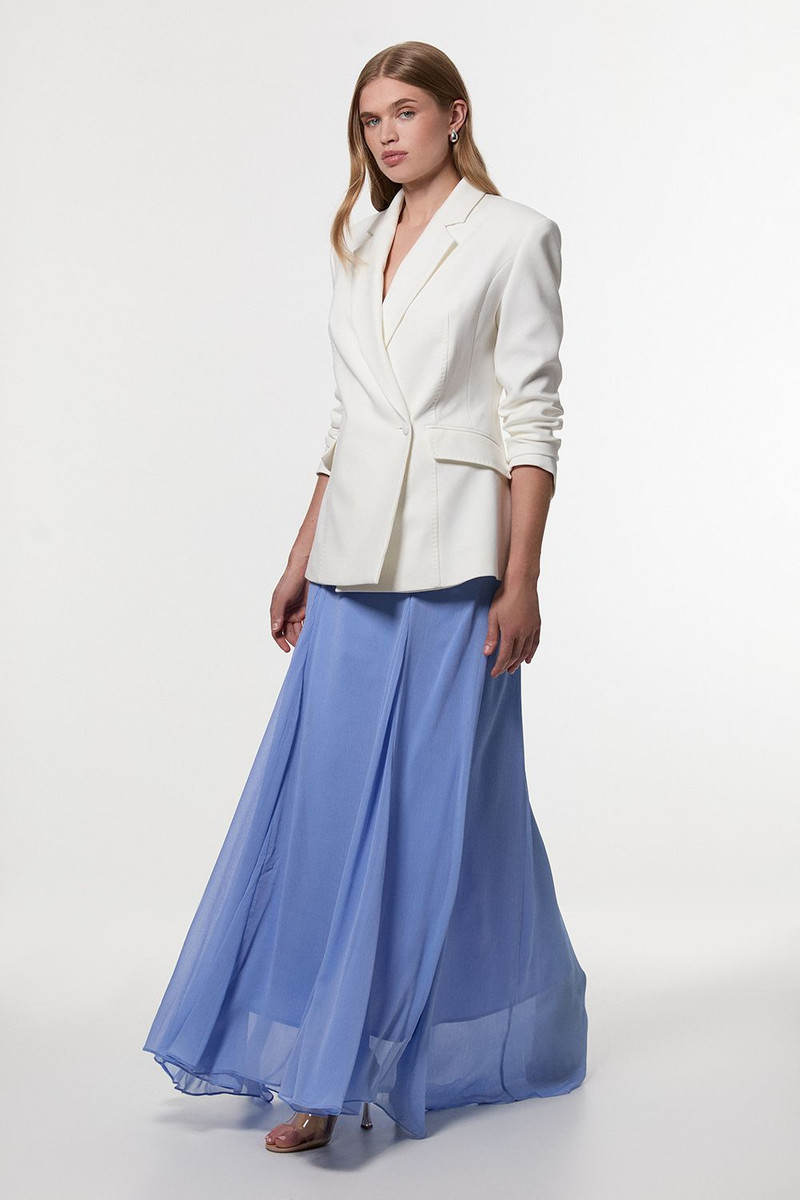 Compact Stretch Stab Stitch Asymmetric Wrap Tailored Blazer 1