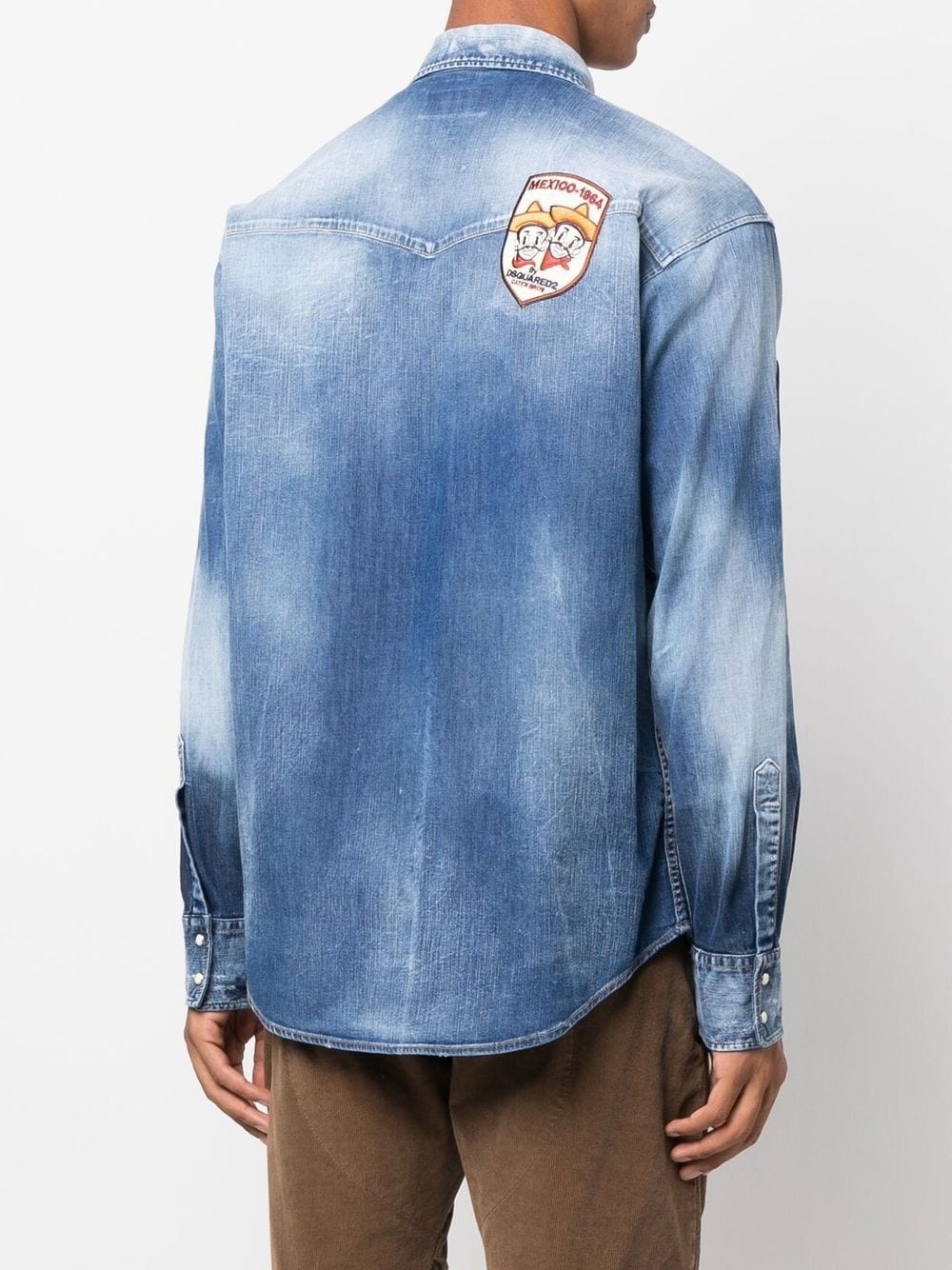 stonewashed logo-patch denim shirt - 4