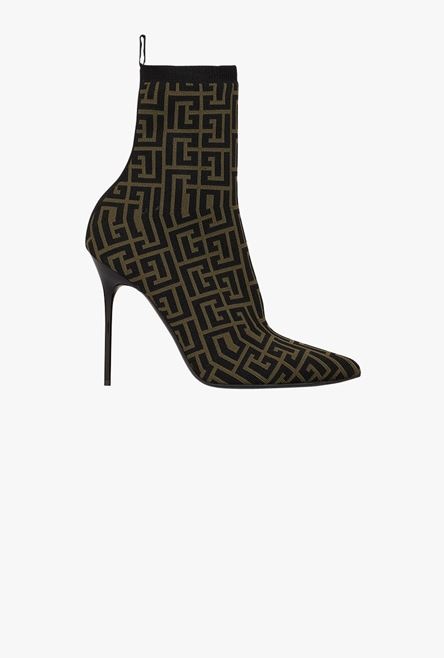 Bicolor stretch knit Skye ankle boots with Balmain monogram - 1