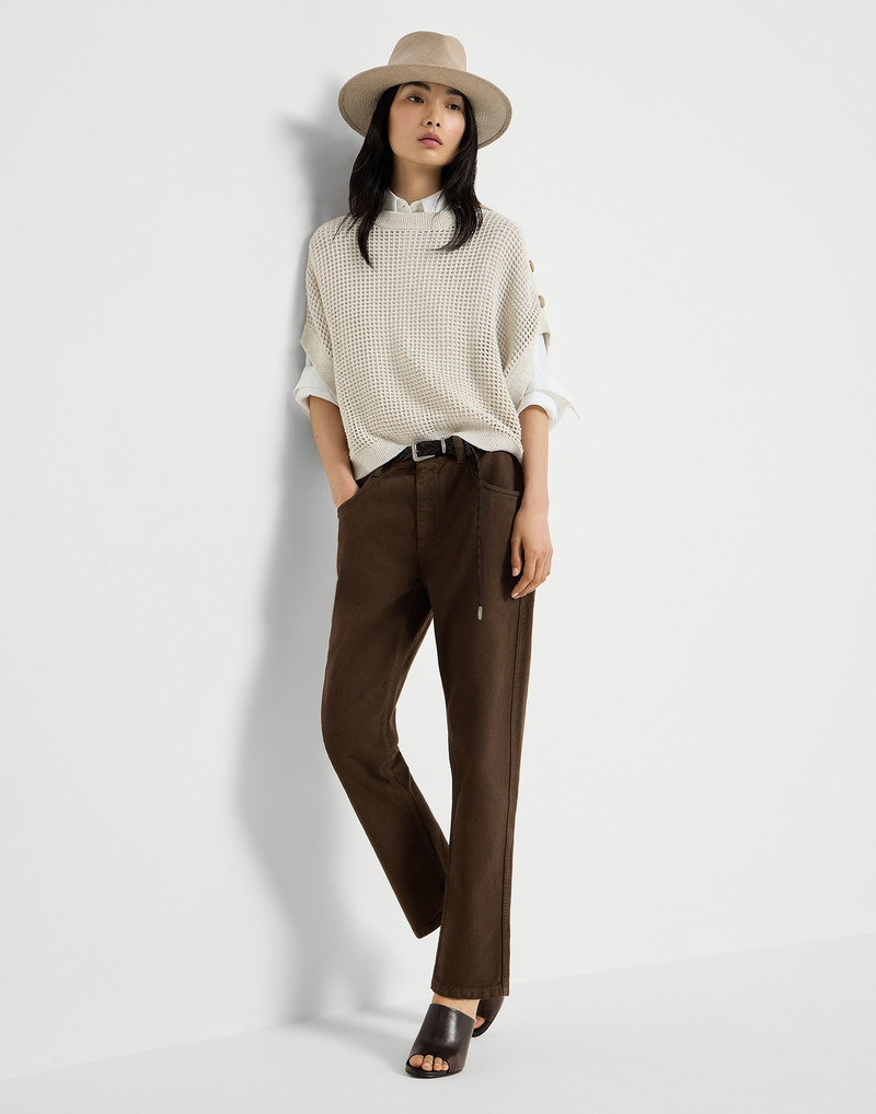 Dyed denim five-pocket straight trousers with shiny bartack 5