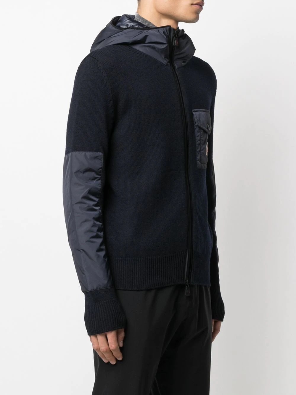 contrast-panel hooded sweater jacket - 3