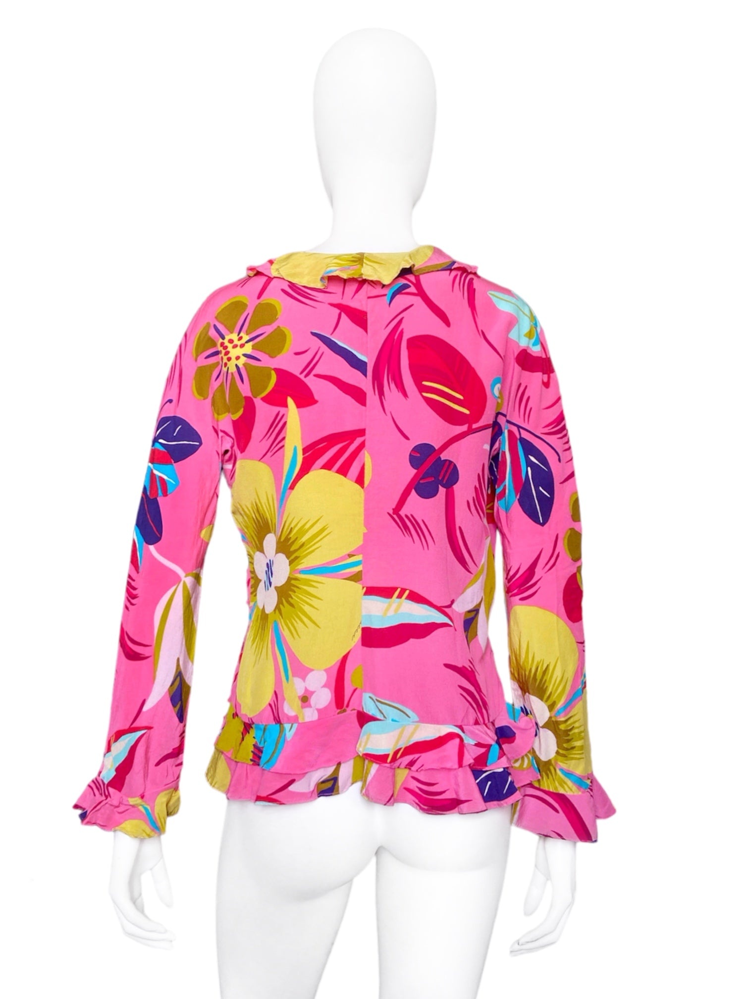 Gucci Spring 1999 Tom Ford Iconic Runway Pink Floral Silk Ruffle Blouse Top 40 - 5