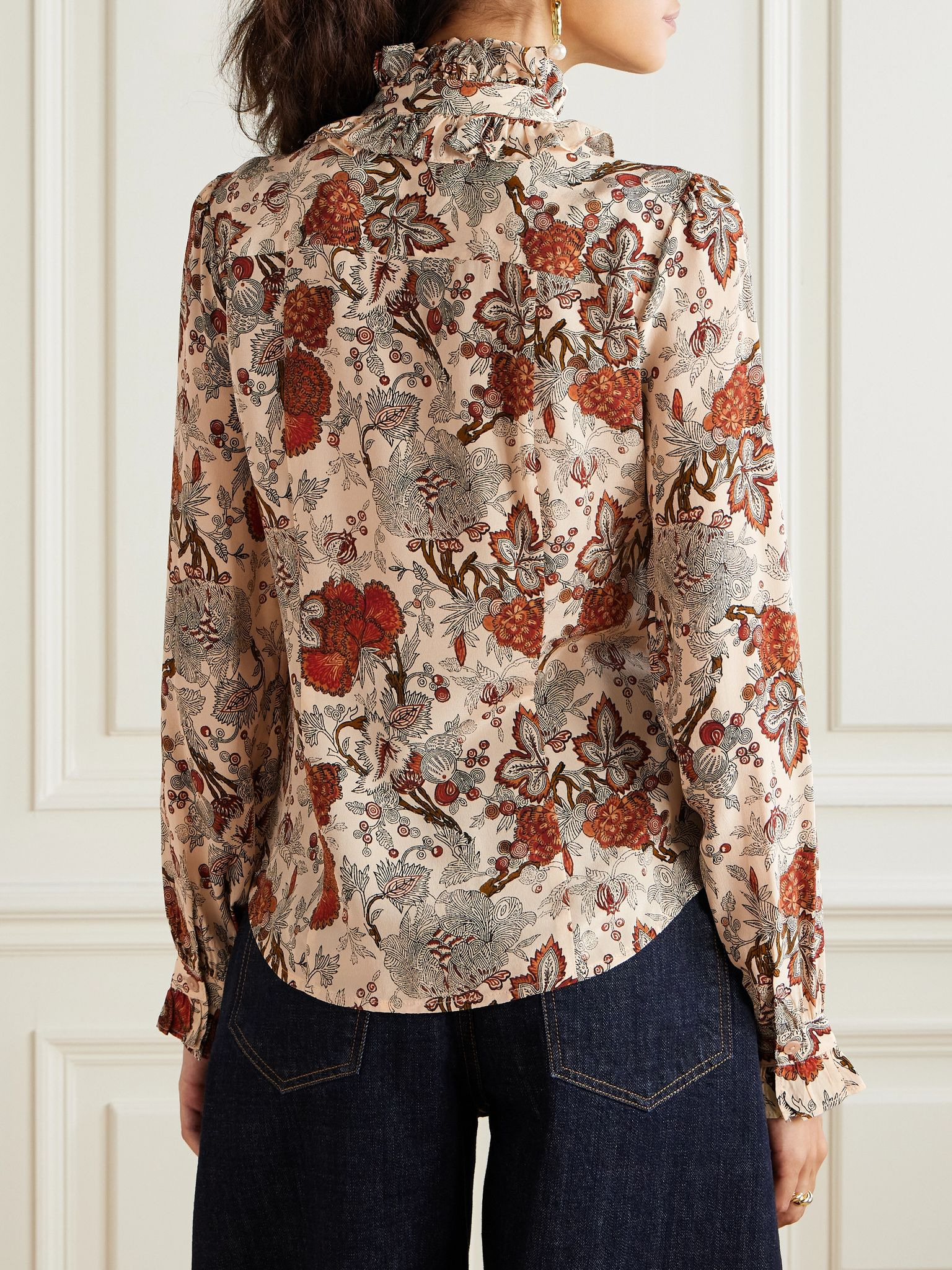 Catroux pussy-bow floral-print silk-satin blouse Multi - 4
